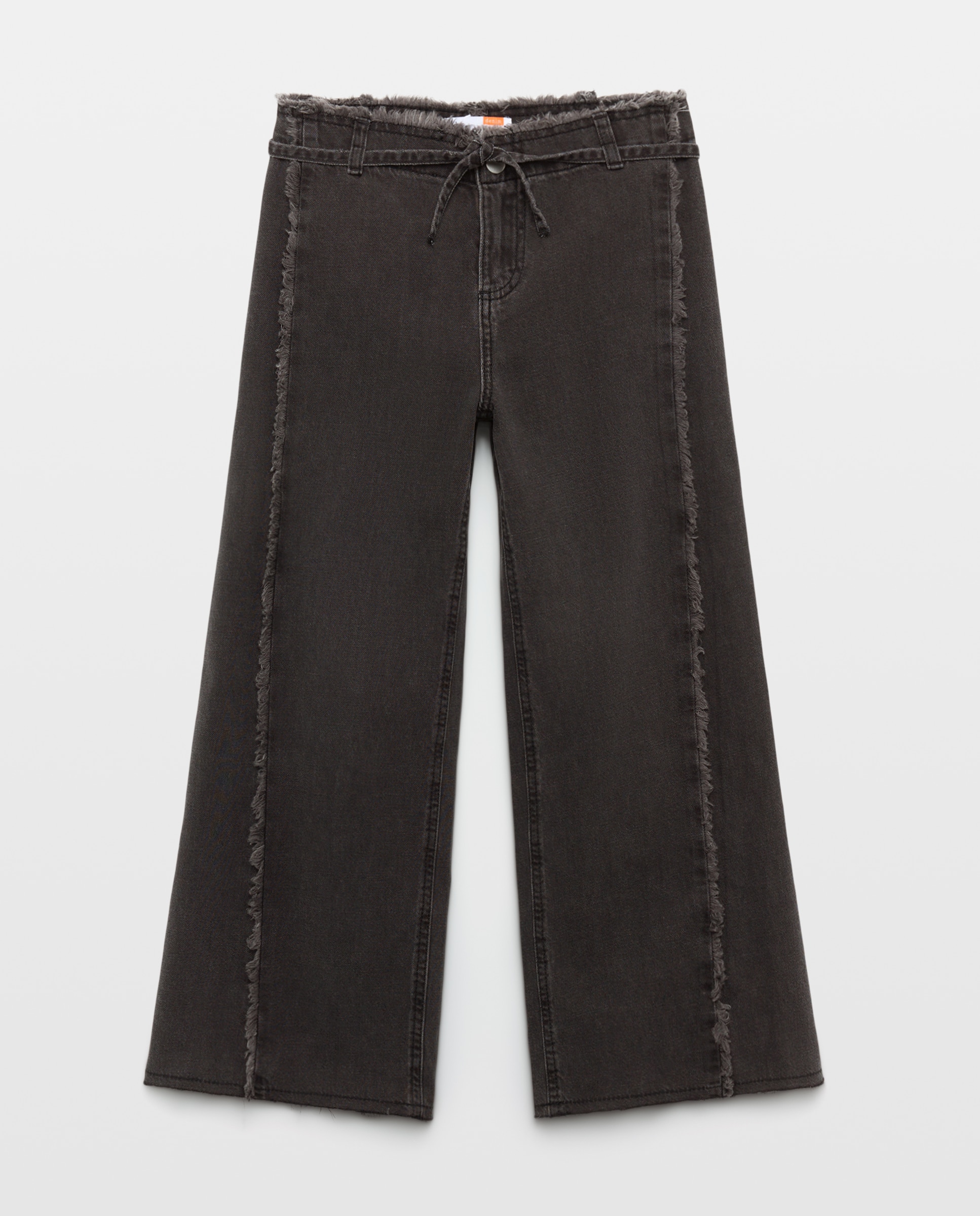 Imagem 0 de Jeans Wide Leg com Peça Lateral Triangular e Cós Desfiado