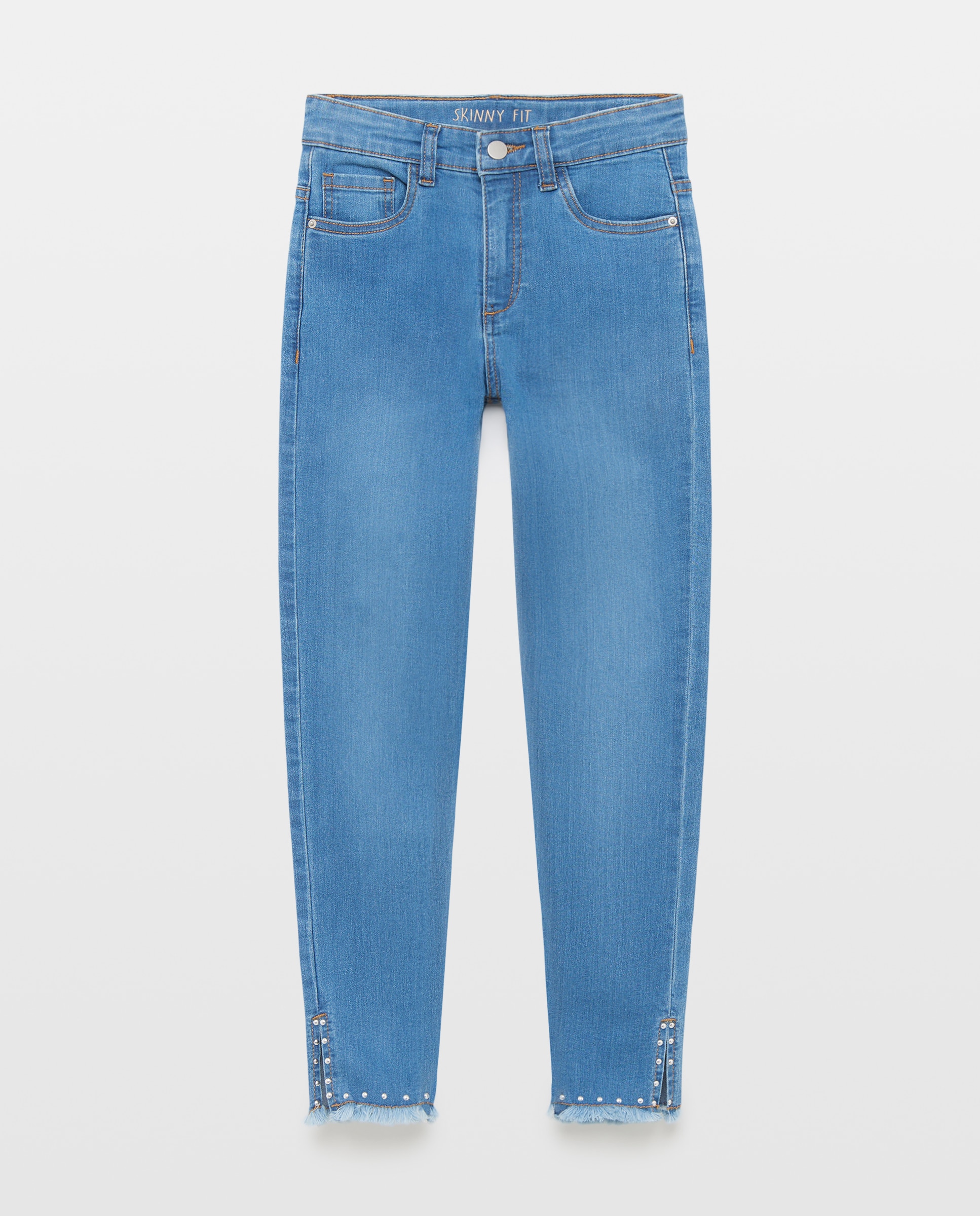Pantalón denim slim fit con abertura en bajo y detalla de tachas de niña - Kids El Corte Inglés - Azul pálido Azul pálido-4