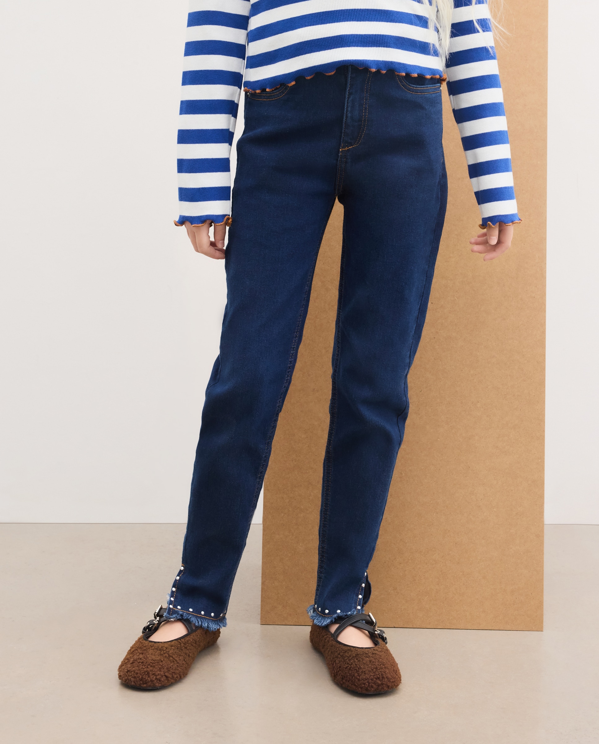 Jeans Slim Fit de Criança com Abertura na Bainha e Detalhe de Tachas Kids El Corte Inglés Índigo-2