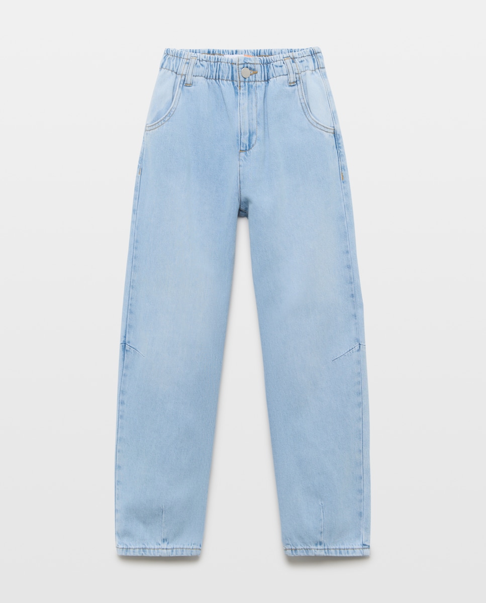 Imagen 0 de Pantalón denim paperbag barrel de niña Azul pálido