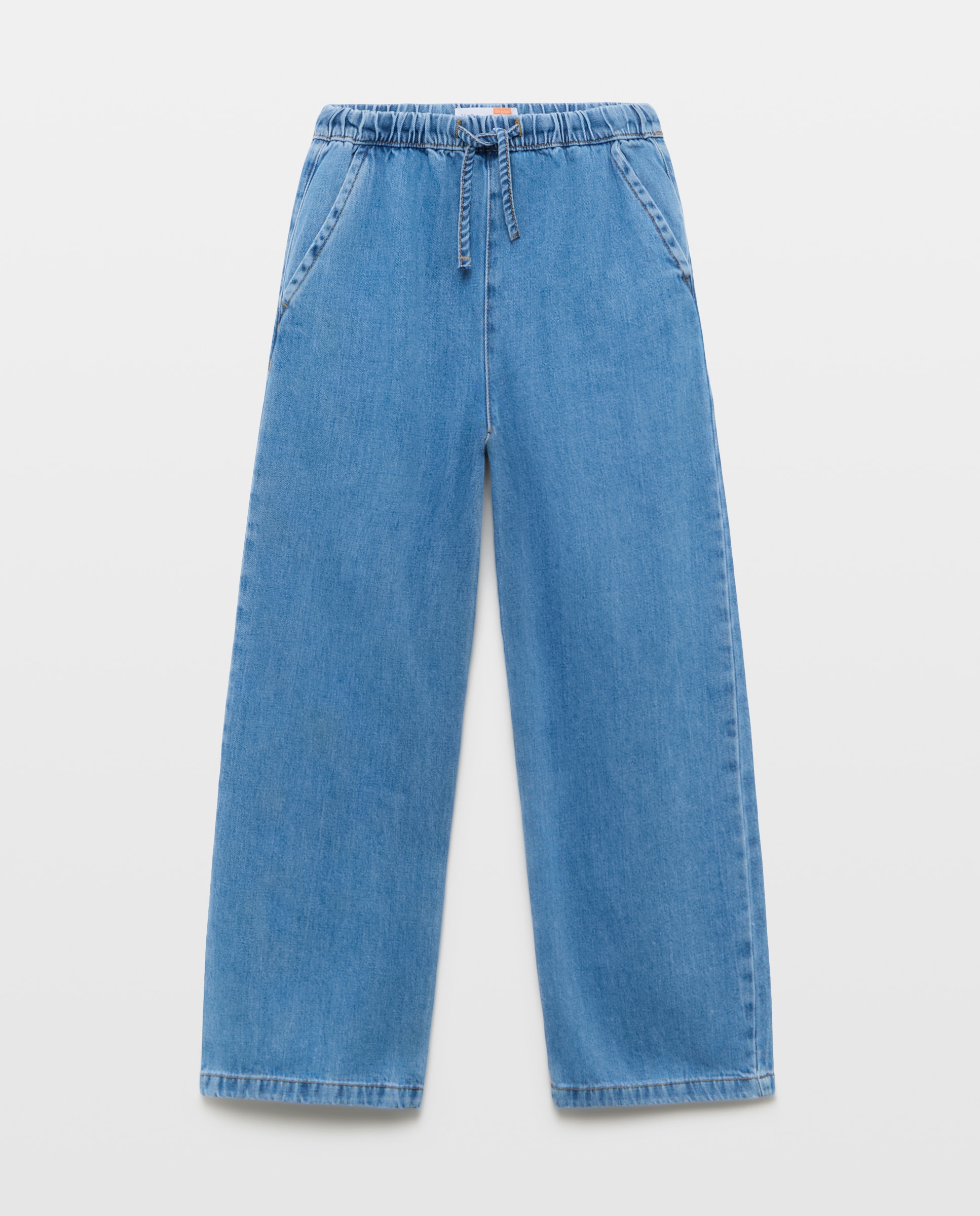 Pantalón denim wide leg tipo pijamero con cinturilla elástica de niña - Kids El Corte Inglés - Azul pálido Azul pálido-1