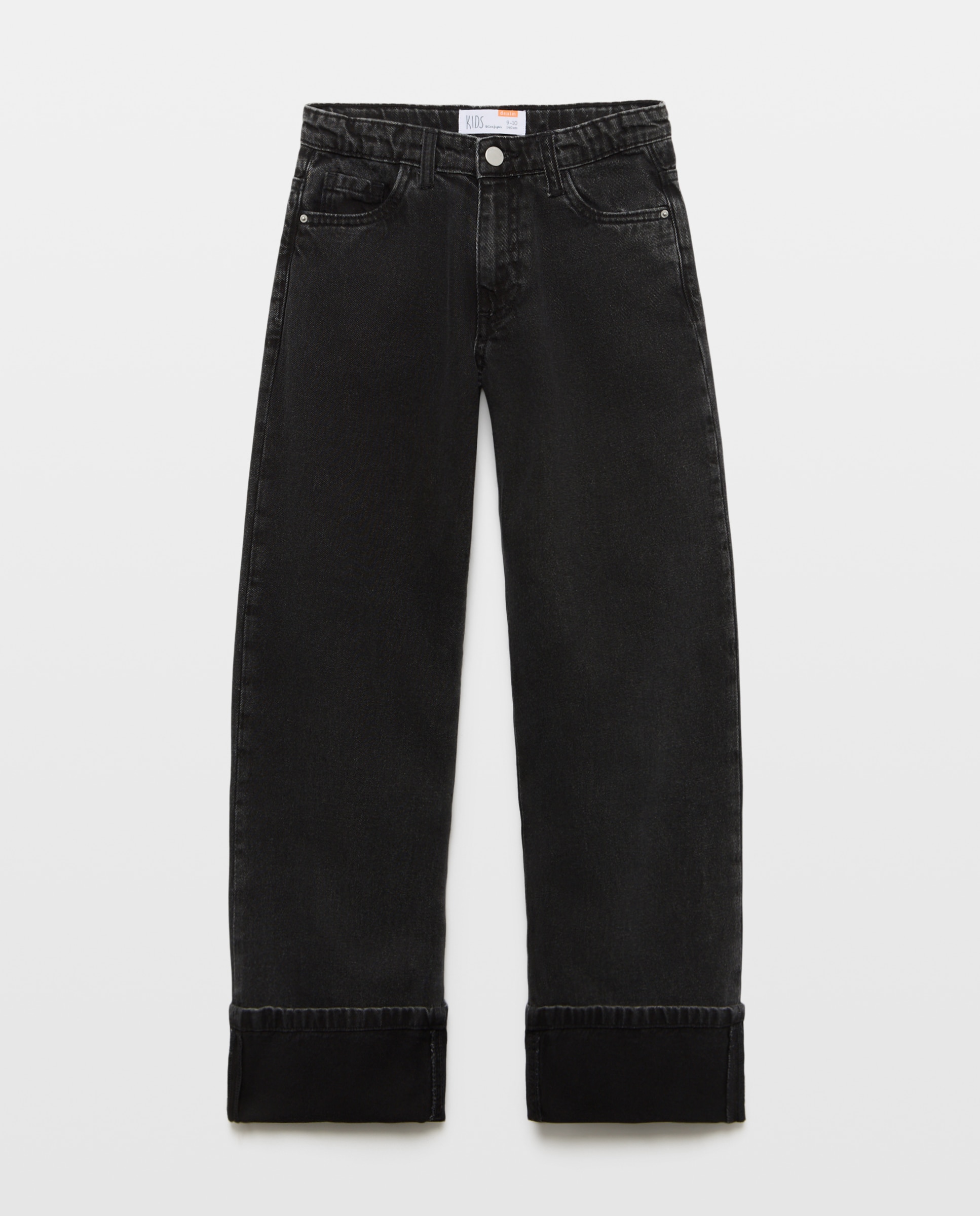 Imagem 0 de Jeans Straight com Dobra na Bainha e Fantasia de Flock no Bolso Traseiro