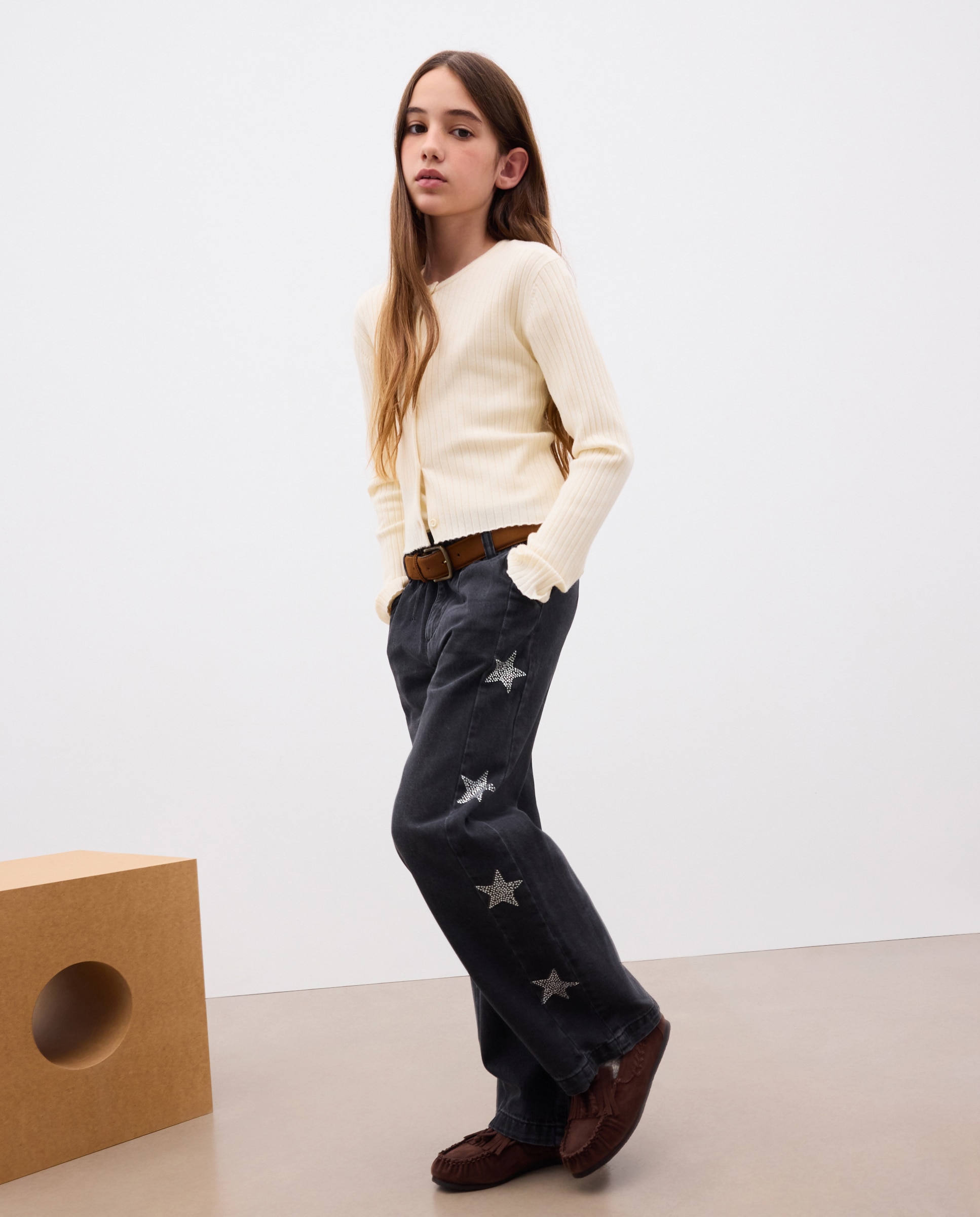 Pantalón denim fantasía laterales en glitter de niña wide leg - Kids El Corte Inglés - Negro intenso Negro intenso-1