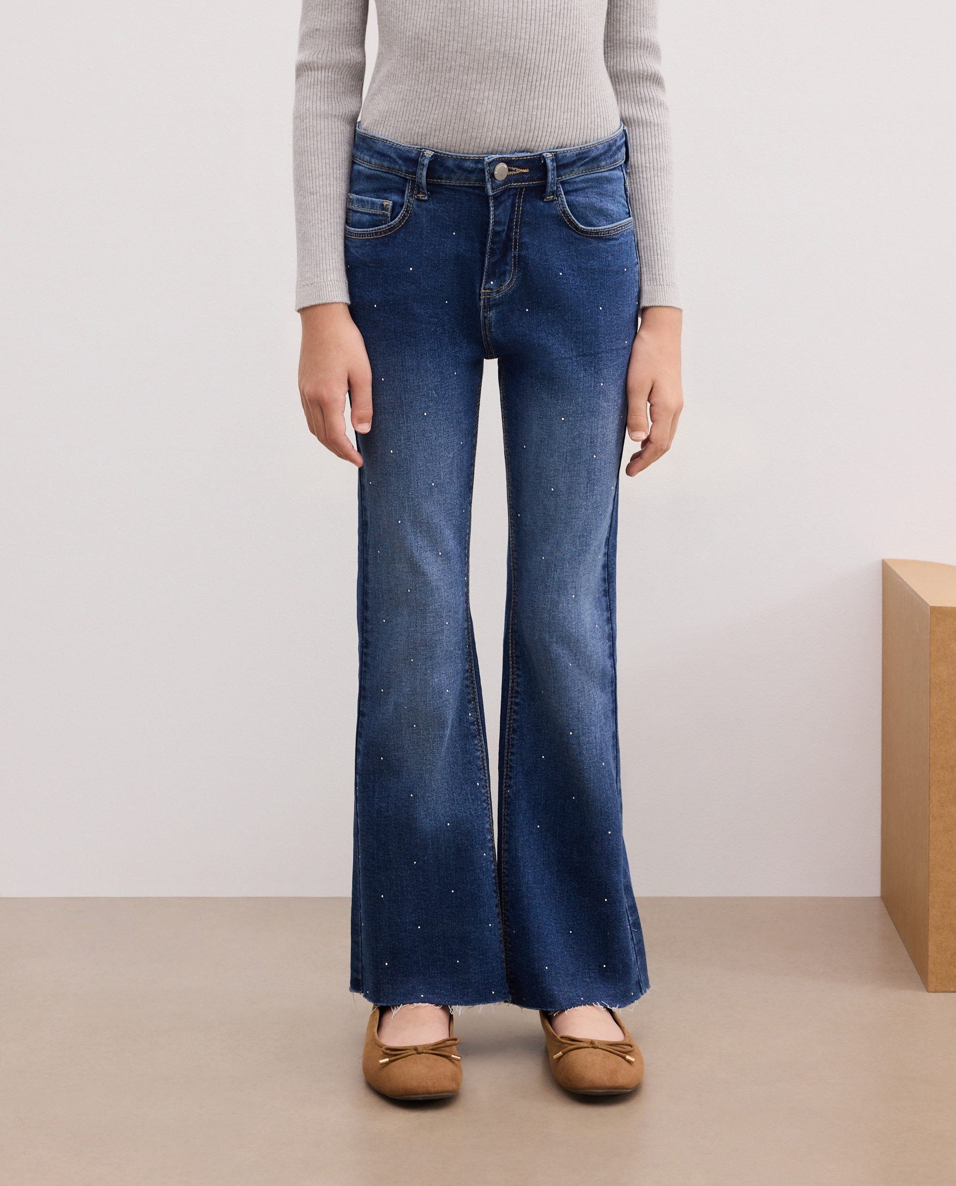 Pantalón denim flare all over irregular strasses de niña - Kids El Corte Inglés - Azul pálido Azul pálido-2