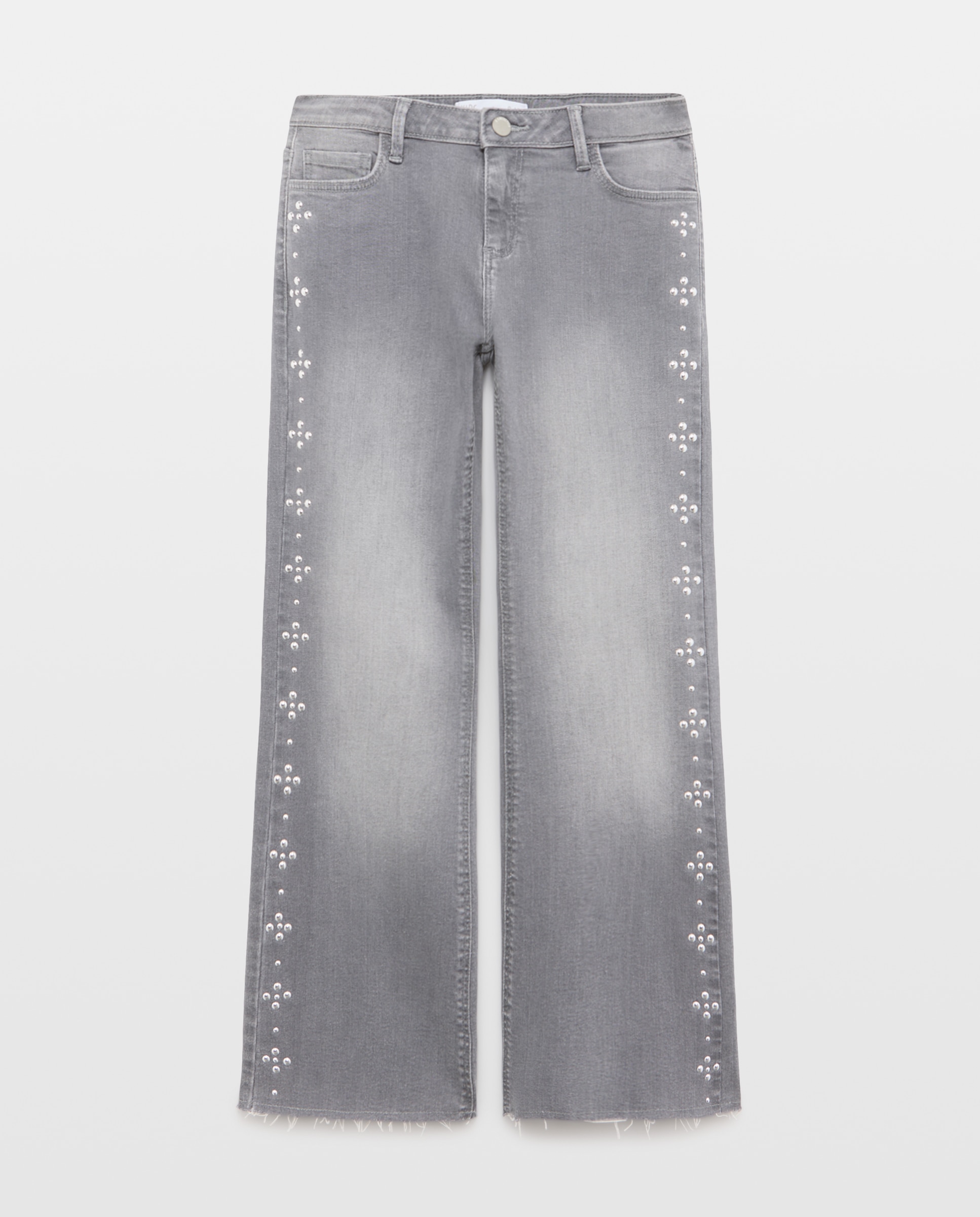 Pantalón denim flare con mini tachas de niña - Kids El Corte Inglés - Gris Gris-1