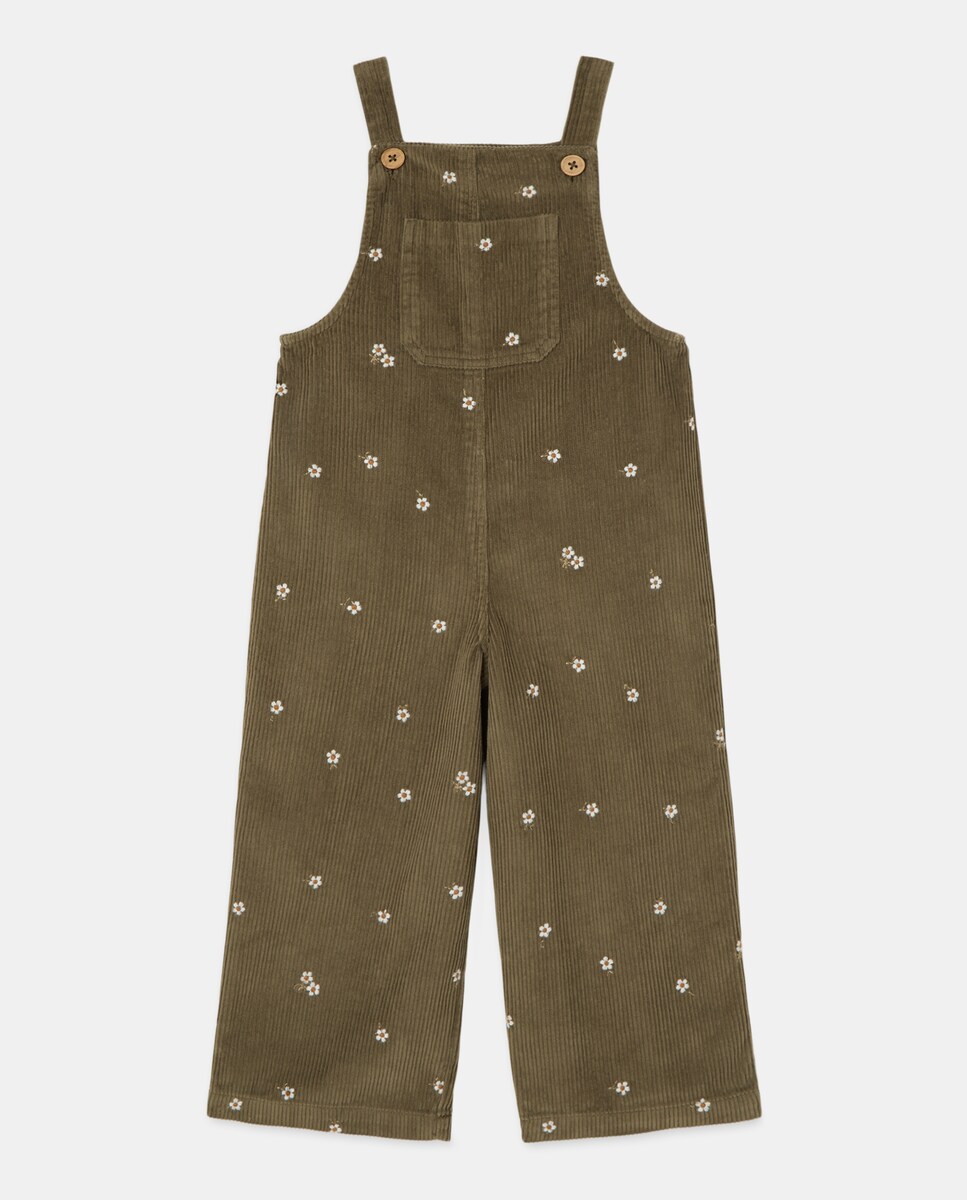 Jardineiras de Bombazina com All Over Print Bordado Verde-3