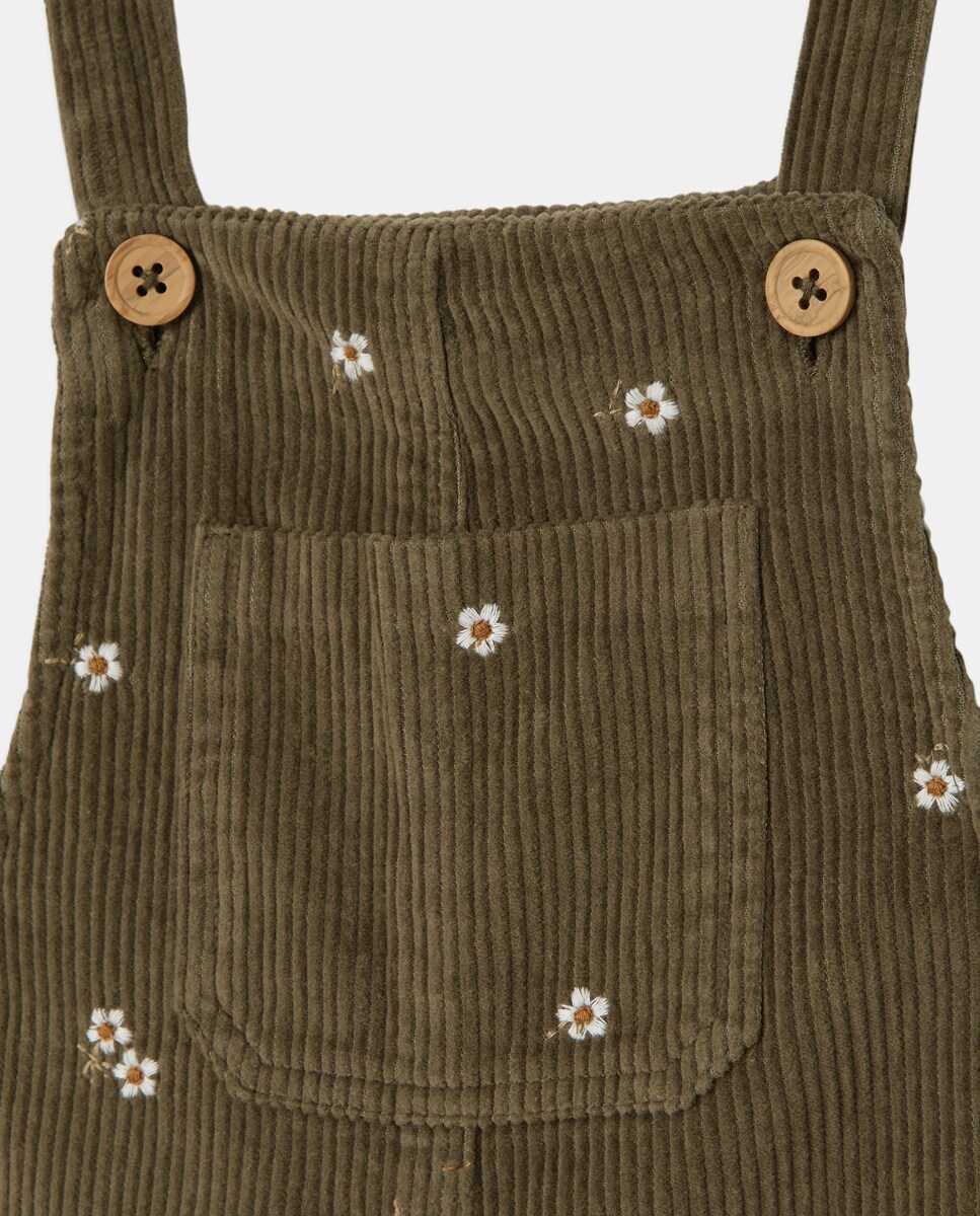 Jardineiras de Bombazina com All Over Print Bordado Verde-4