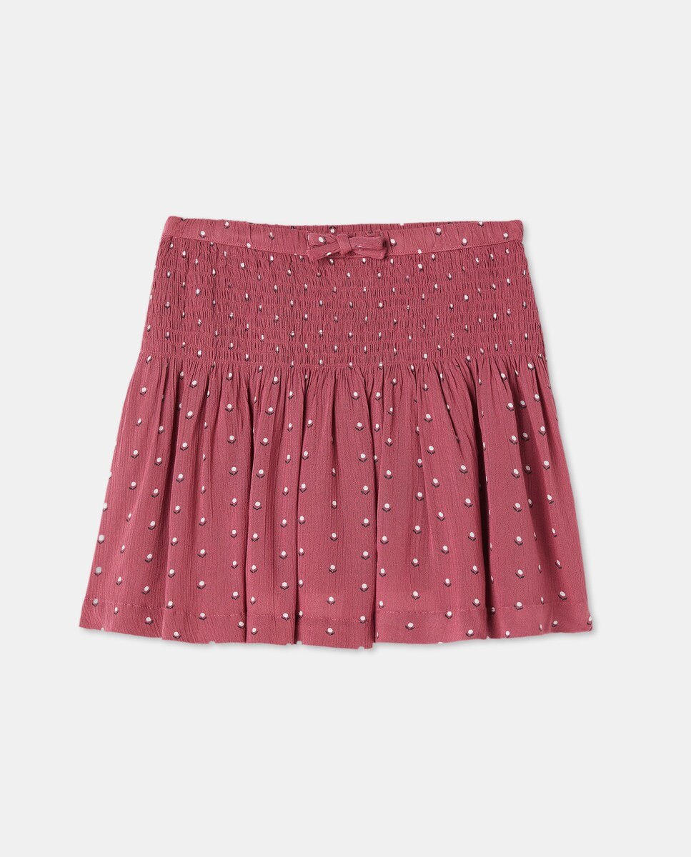 Saia Rodada com Elásticos na Cintura e All Over Print Rosa-4