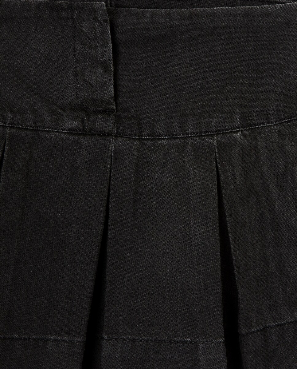 Saia de Ganga com Peça Superior Larga e Pregas Preto Intenso-5