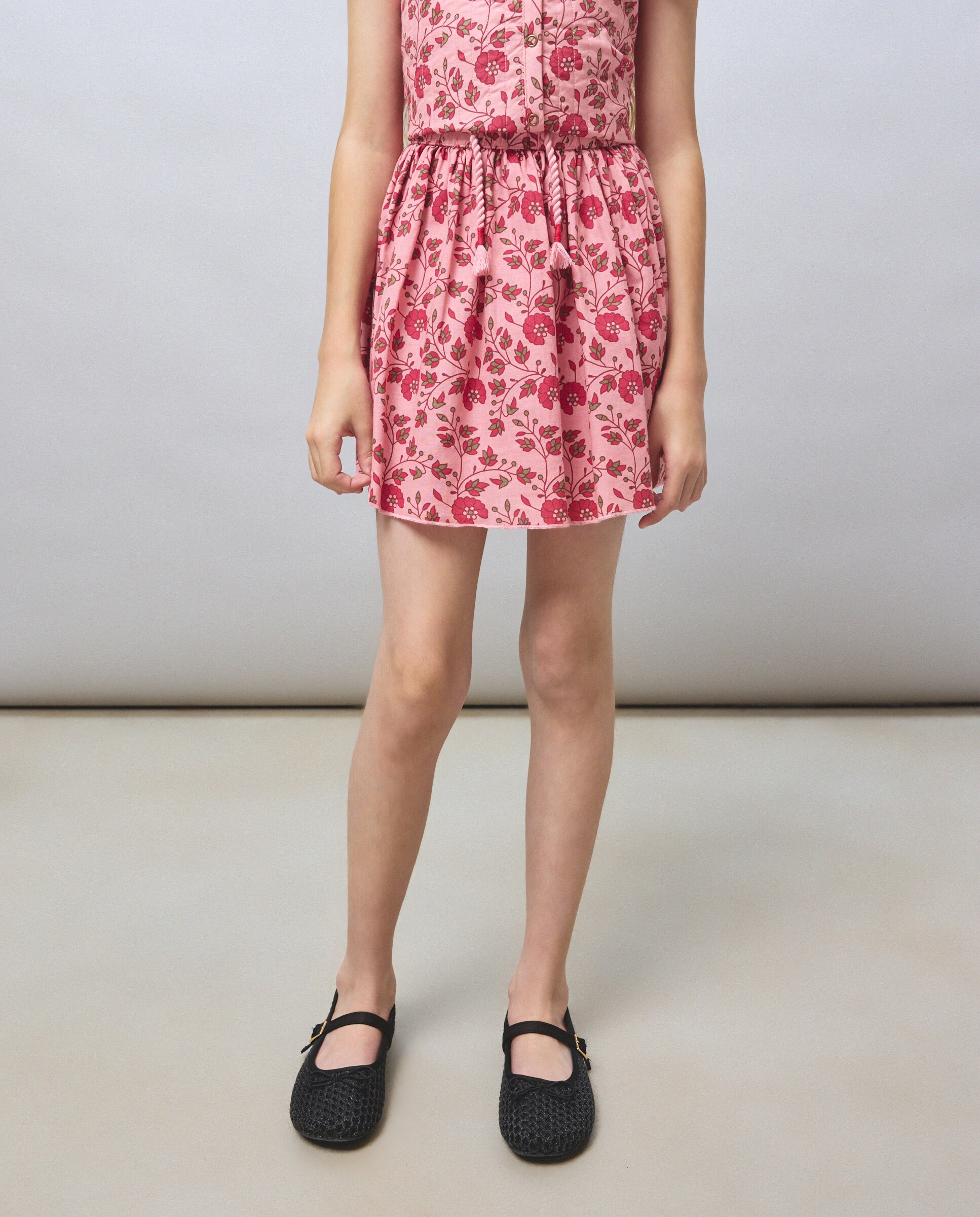 Falda vuelo estampada con cordón en cintura de niña - Kids El Corte Inglés - Rosa Rosa-2