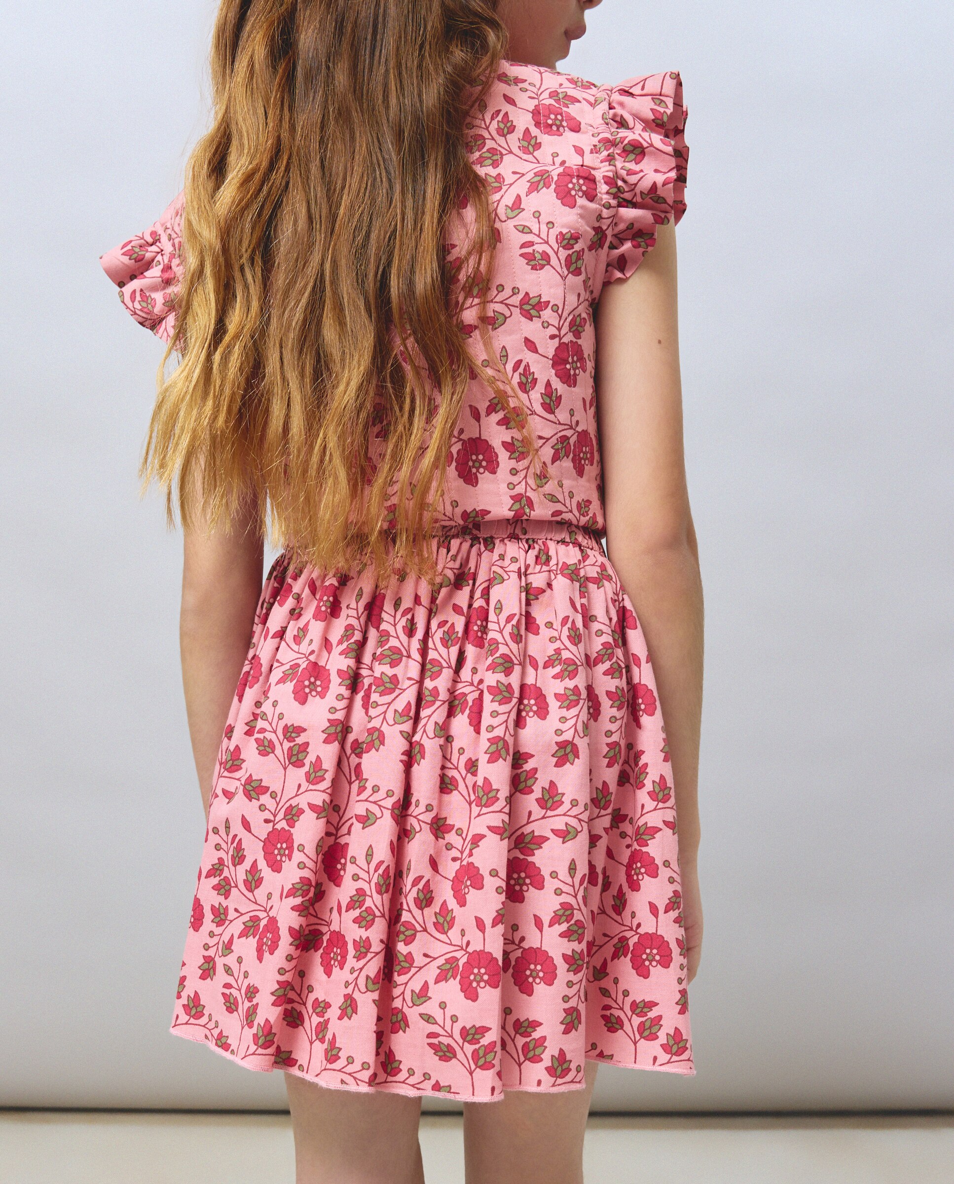 Falda vuelo estampada con cordón en cintura de niña - Kids El Corte Inglés - Rosa Rosa-3