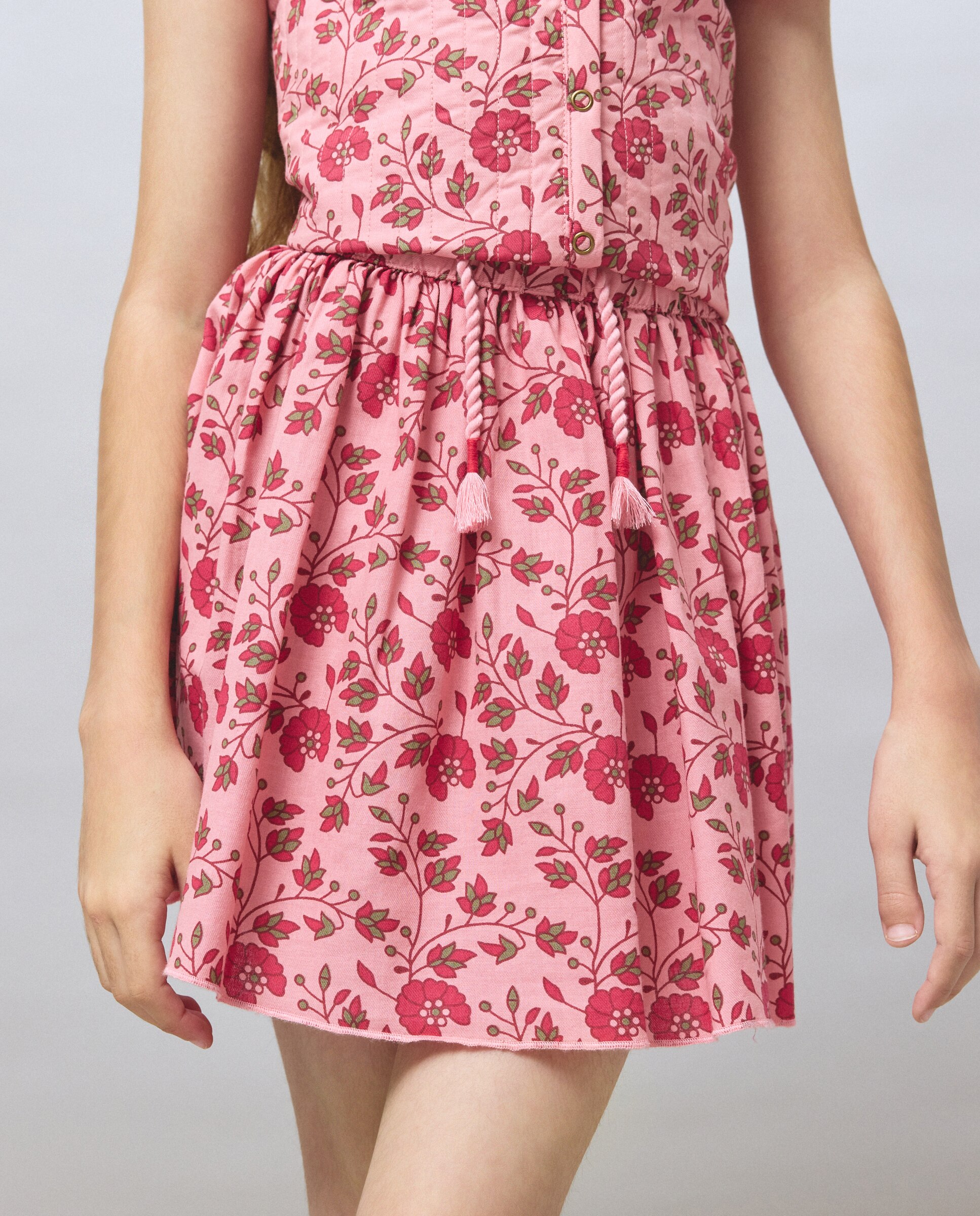 Falda vuelo estampada con cordón en cintura de niña - Kids El Corte Inglés - Rosa Rosa-4