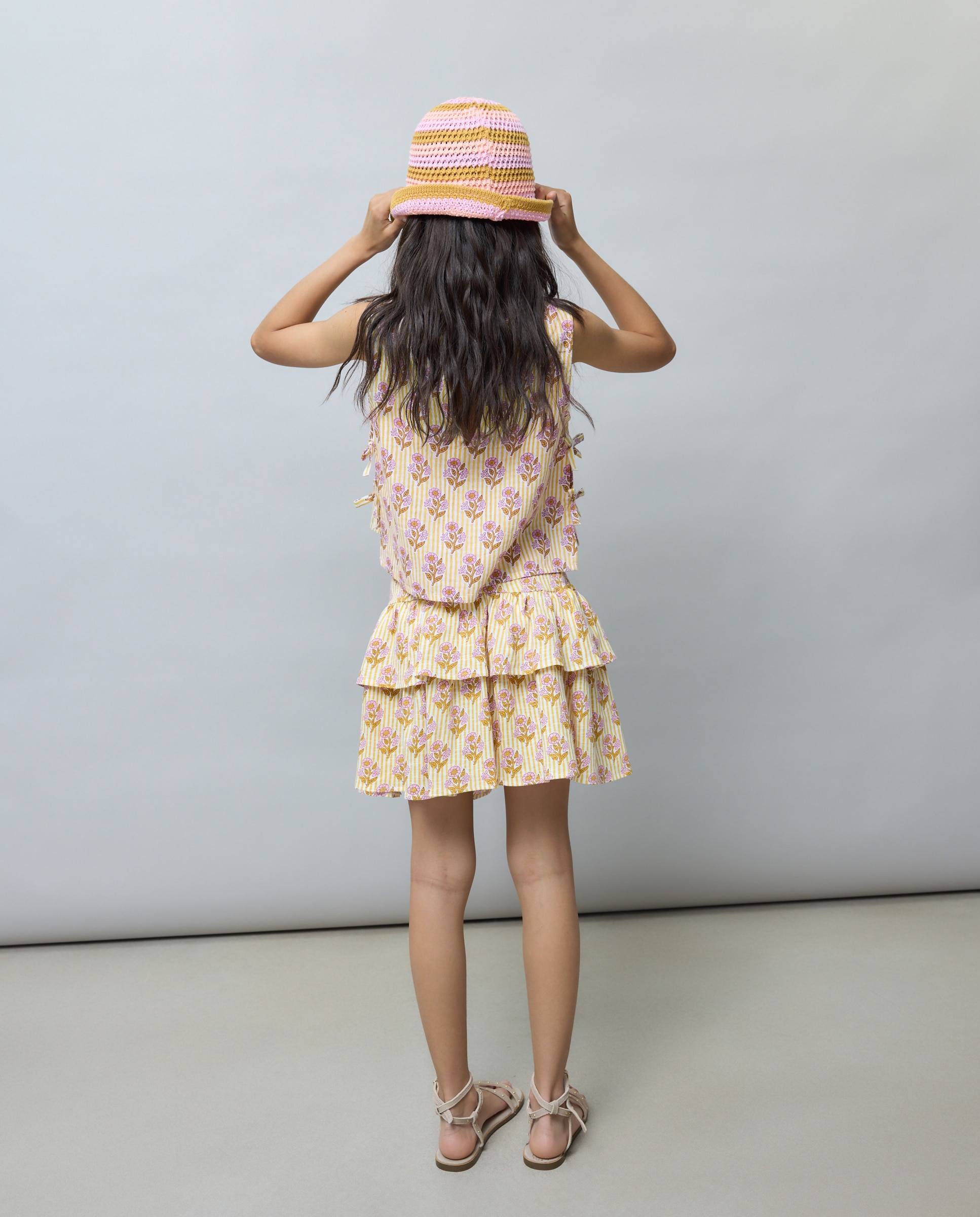 Falda slub de niña con doble volante - Kids El Corte Inglés - Amarillo Amarillo-3