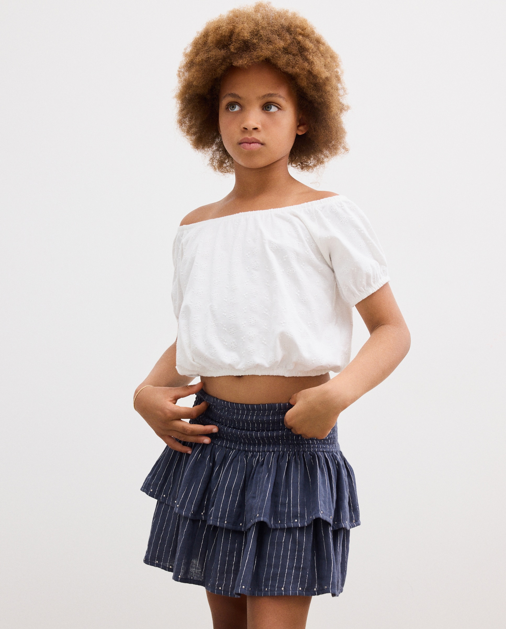 Falda de niña volantes con tacha en gasa doble con lurex - Kids El Corte Inglés - 830 Antracita 830 Antracita-2