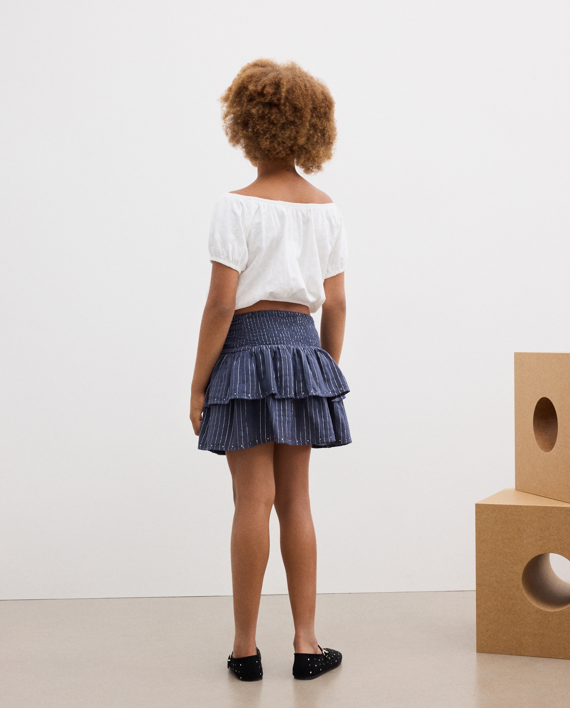 Falda de niña volantes con tacha en gasa doble con lurex - Kids El Corte Inglés - 830 Antracita 830 Antracita-3