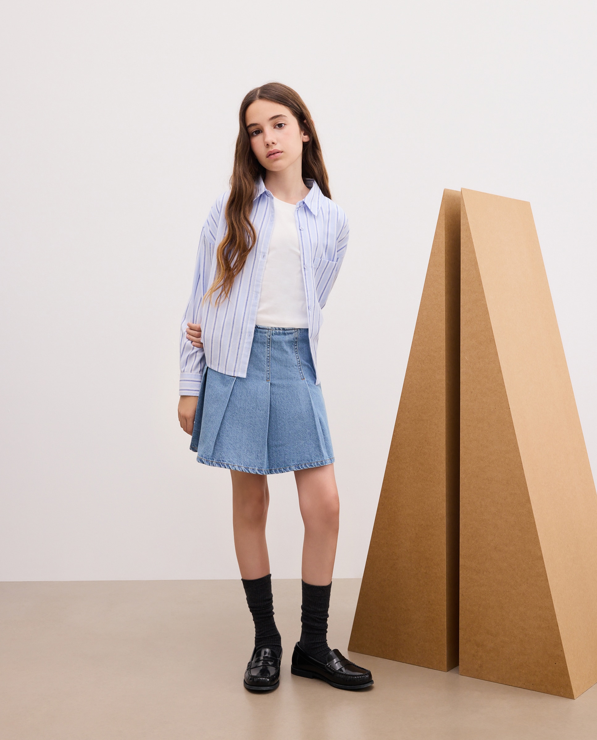 Falda Denim plisada de niña - Kids El Corte Inglés - Azul Suave Azul Suave-1