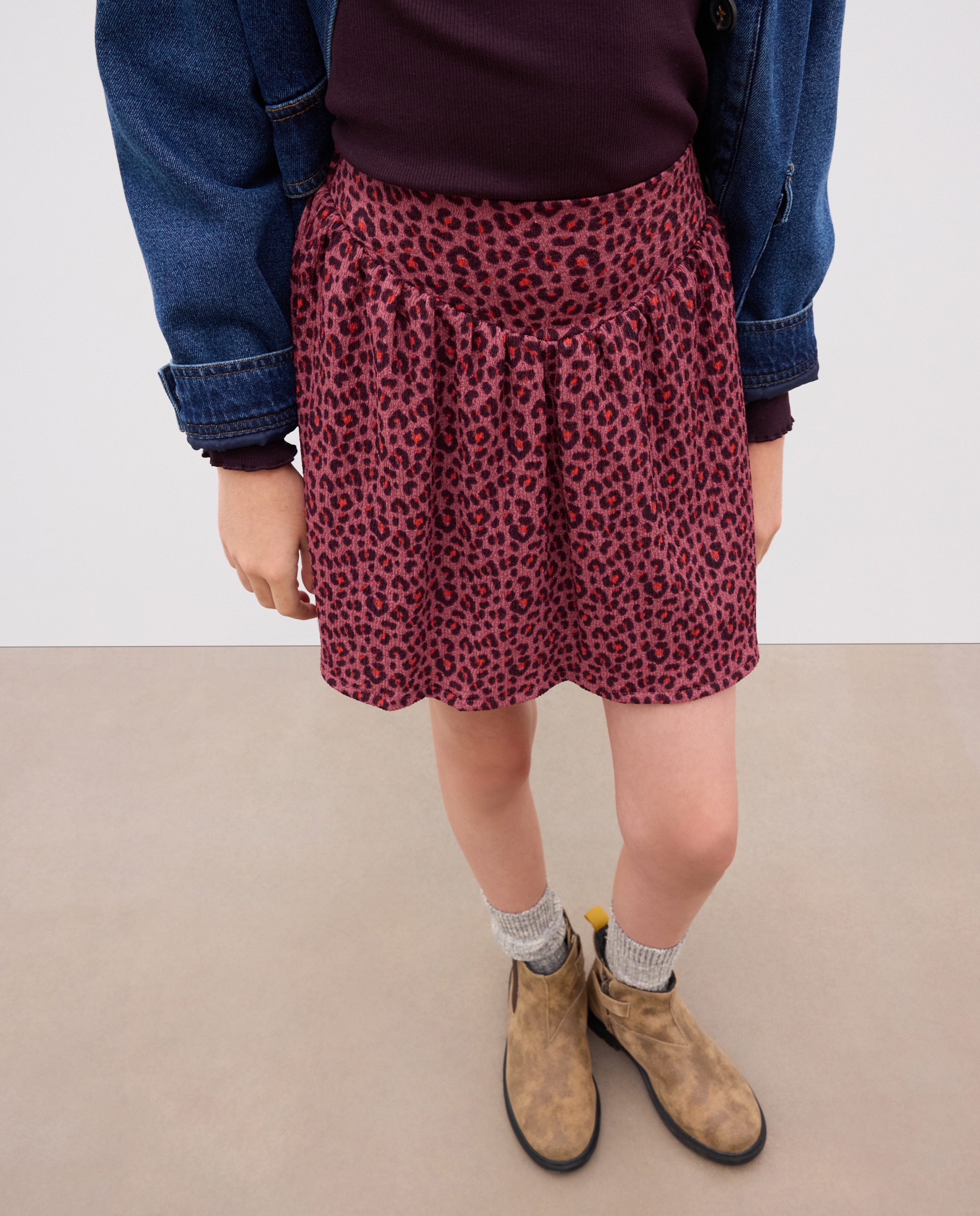 Falda en knit krincled animal print de niña - Kids El Corte Inglés - Rosa Rosa-2