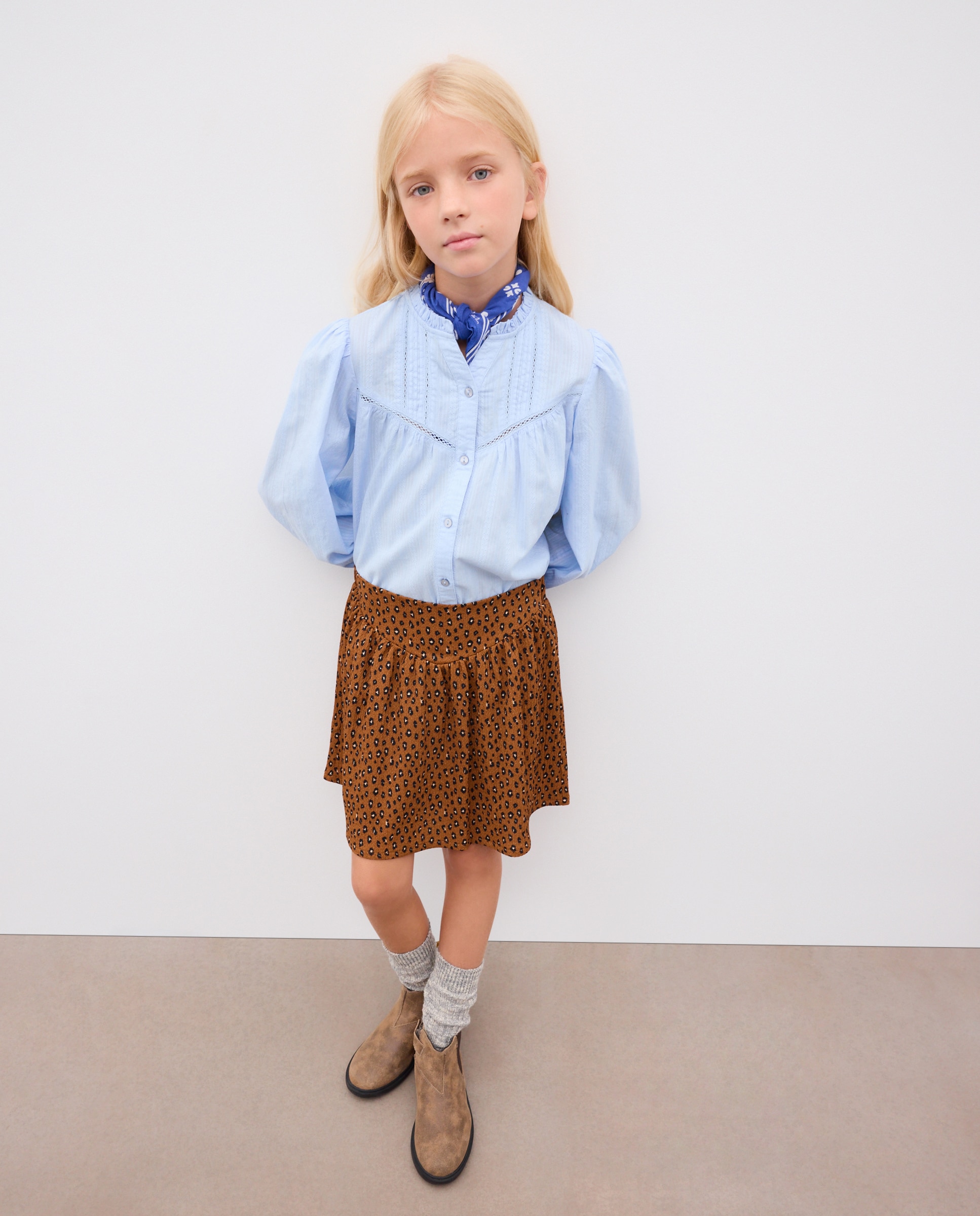 Falda en knit krincled animal print de niña - Kids El Corte Inglés - Camel Camel-1