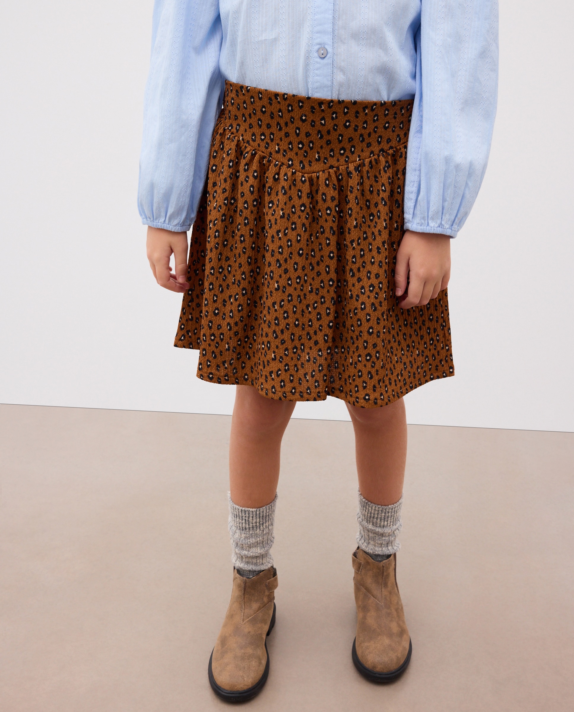 Falda en knit krincled animal print de niña - Kids El Corte Inglés - Camel Camel-2