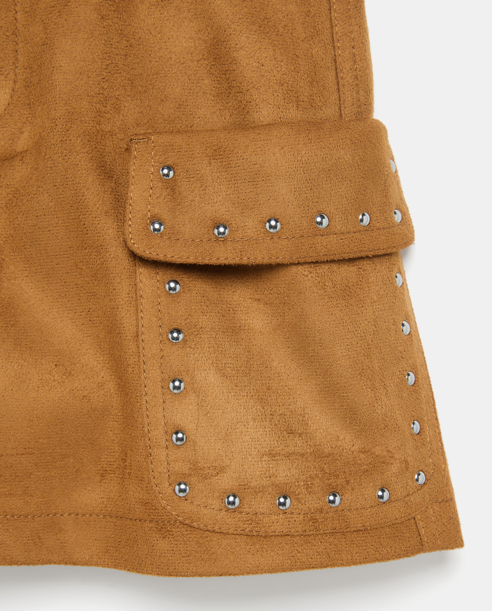 Saia de Camurcina com Bolsos Cargo com Tachas Castanho-2