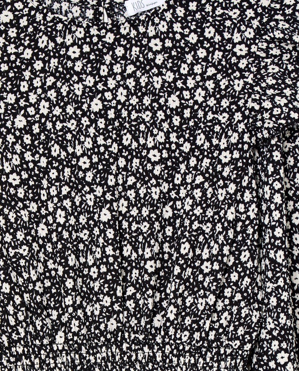 Vestido de Manga Comprida com Folho e Elásticos na Cintura Preto-5