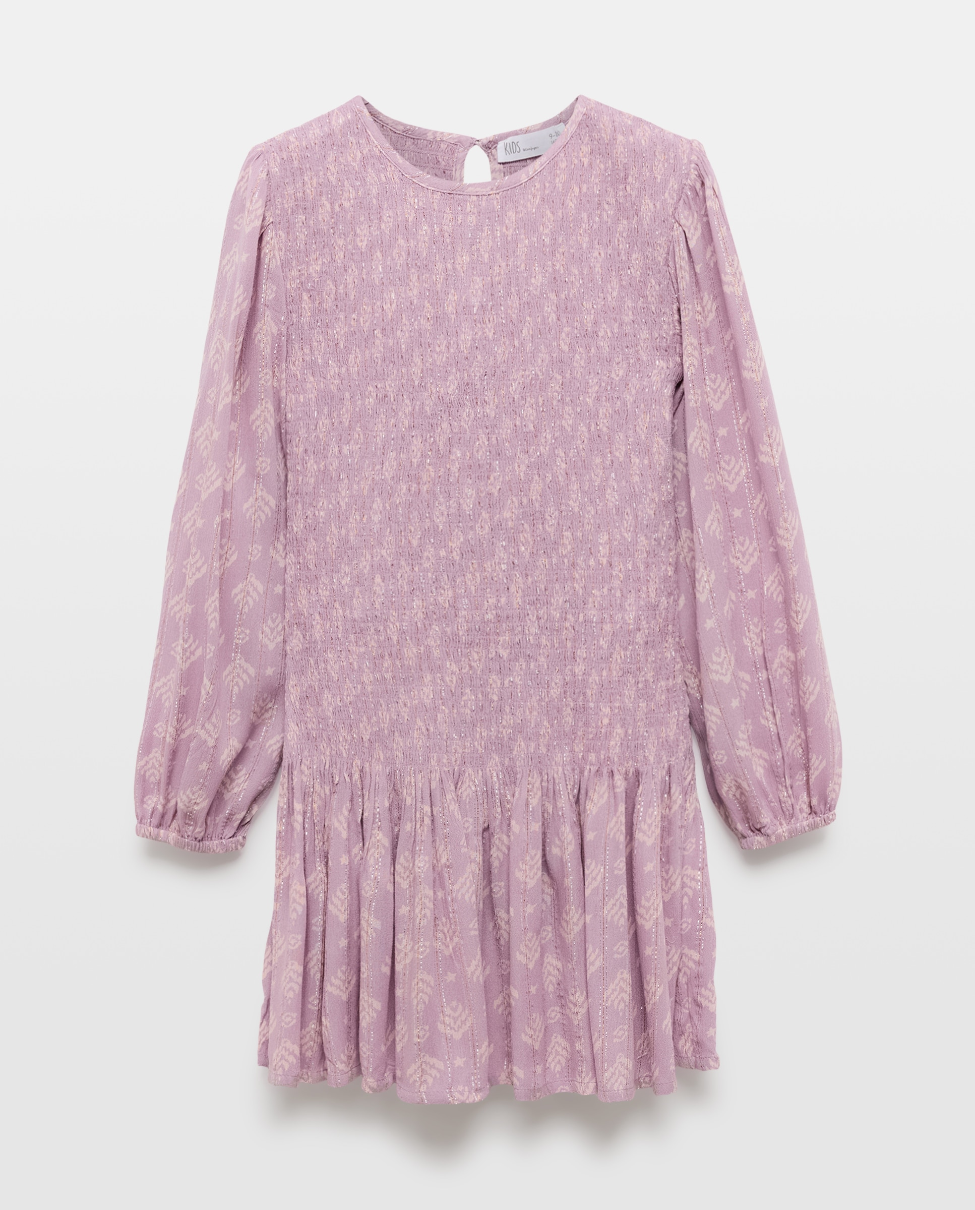 Vestido de Manga Comprida Estampado com Fio Metalizado e Engomado até à Anca Kids El Corte Inglés Rosa-4