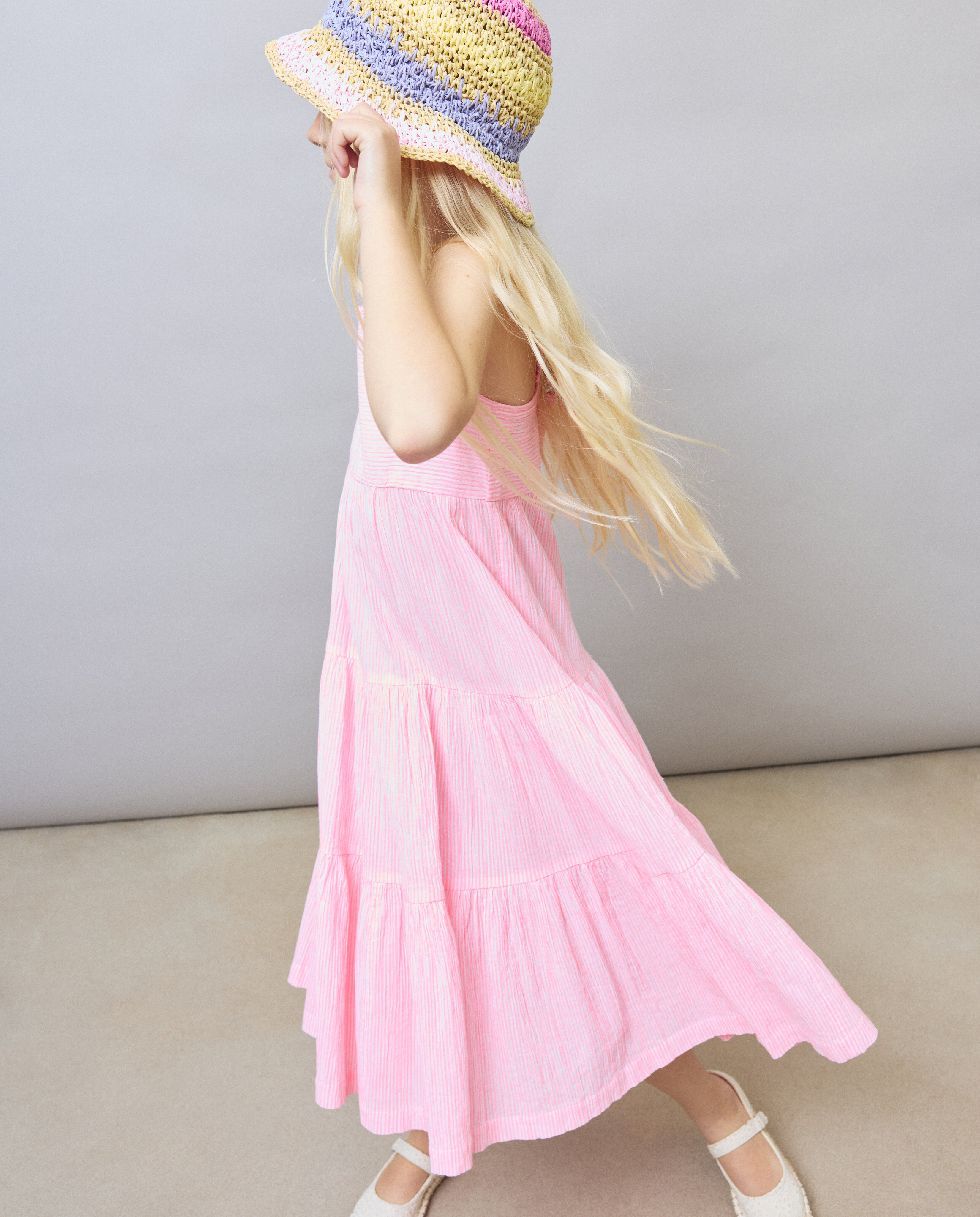 Imagem 0 de Vestido de Alças às Riscas em Crepe de Algodão