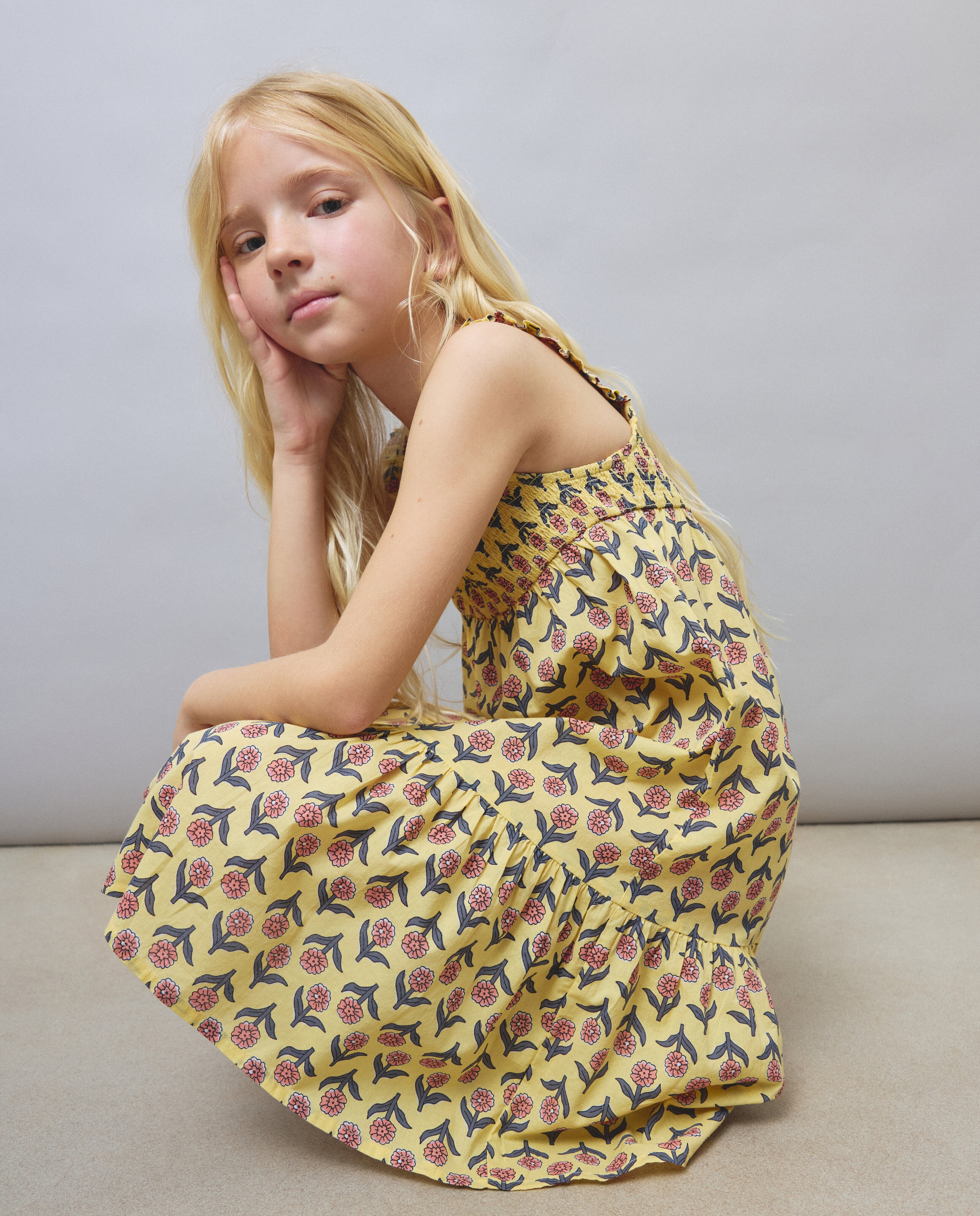 Vestido de Alças com Tinta Metálica Kids El Corte Inglés Amarelo-4