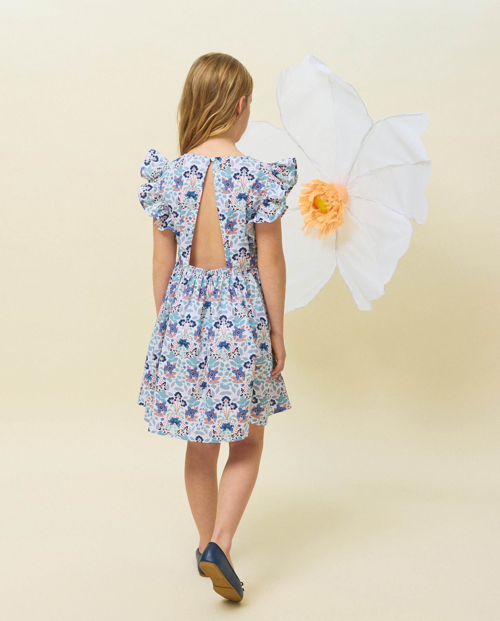 Vestido de Popelina com Costas Abertas Kids El Corte Inglés Branco-3