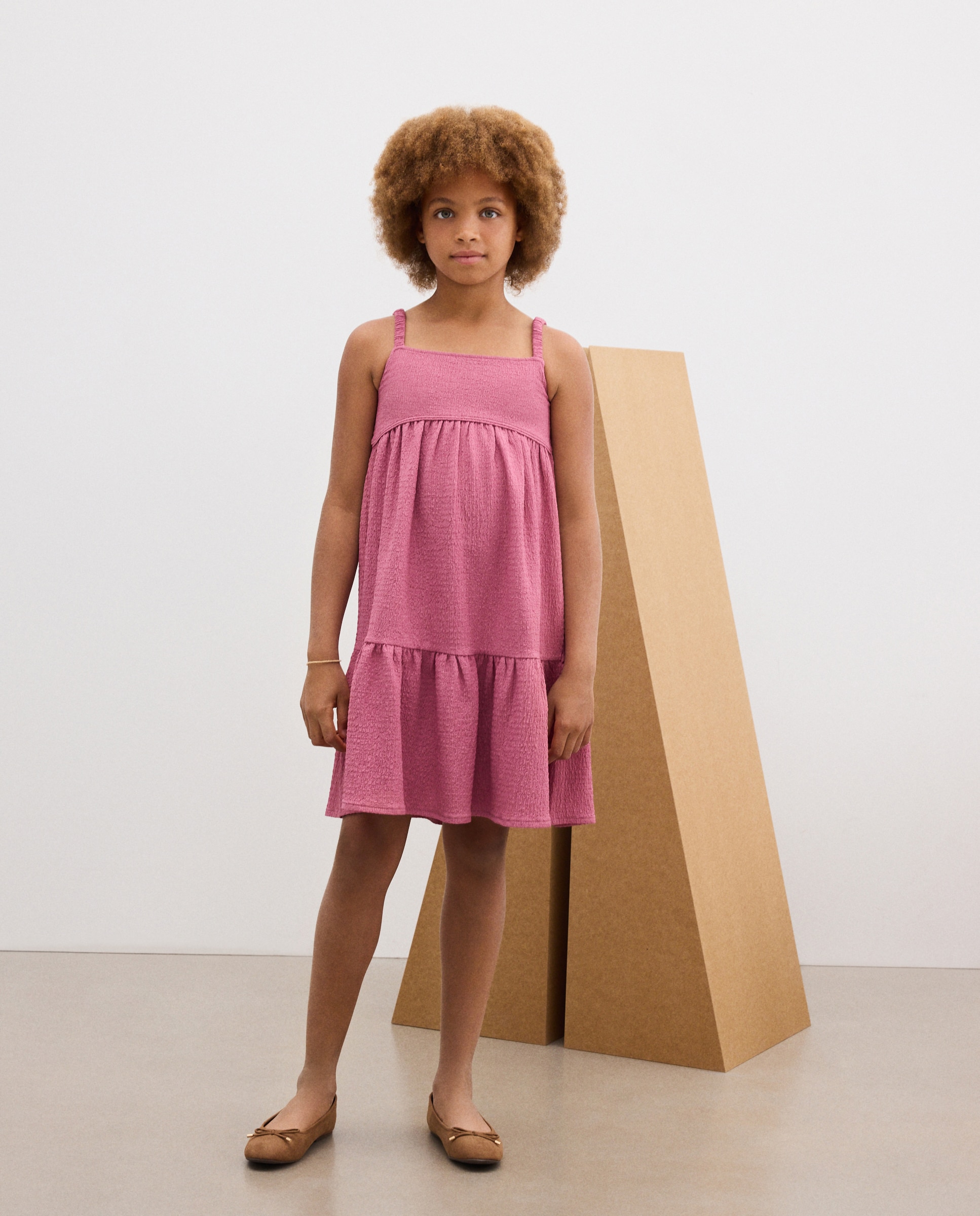 Vestido de Alças em Wrinkled Polyester com Costas Descobertas Cruzadas Kids El Corte Inglés Ameixa-1