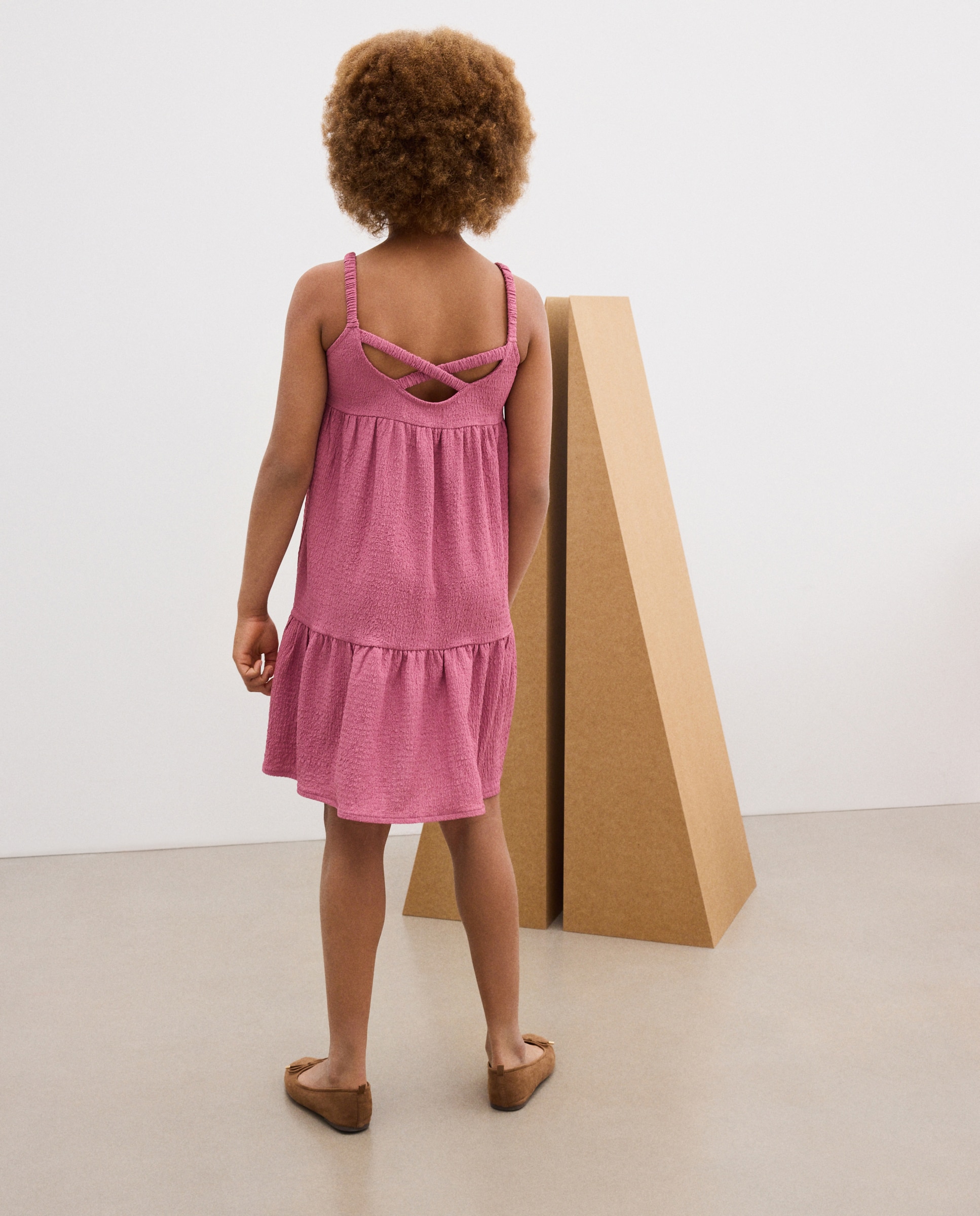 Vestido de Alças em Wrinkled Polyester com Costas Descobertas Cruzadas Kids El Corte Inglés Ameixa-4