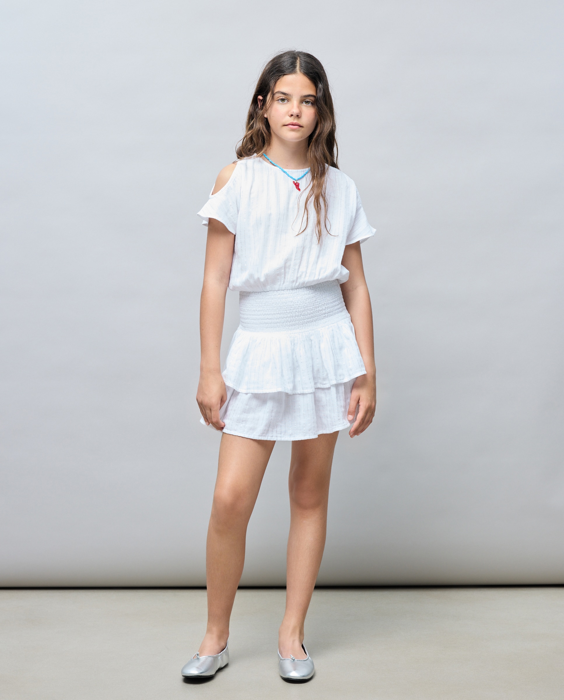 Vestido de Manga Curta com Cut Out no Ombro Kids El Corte Inglés Branco-2