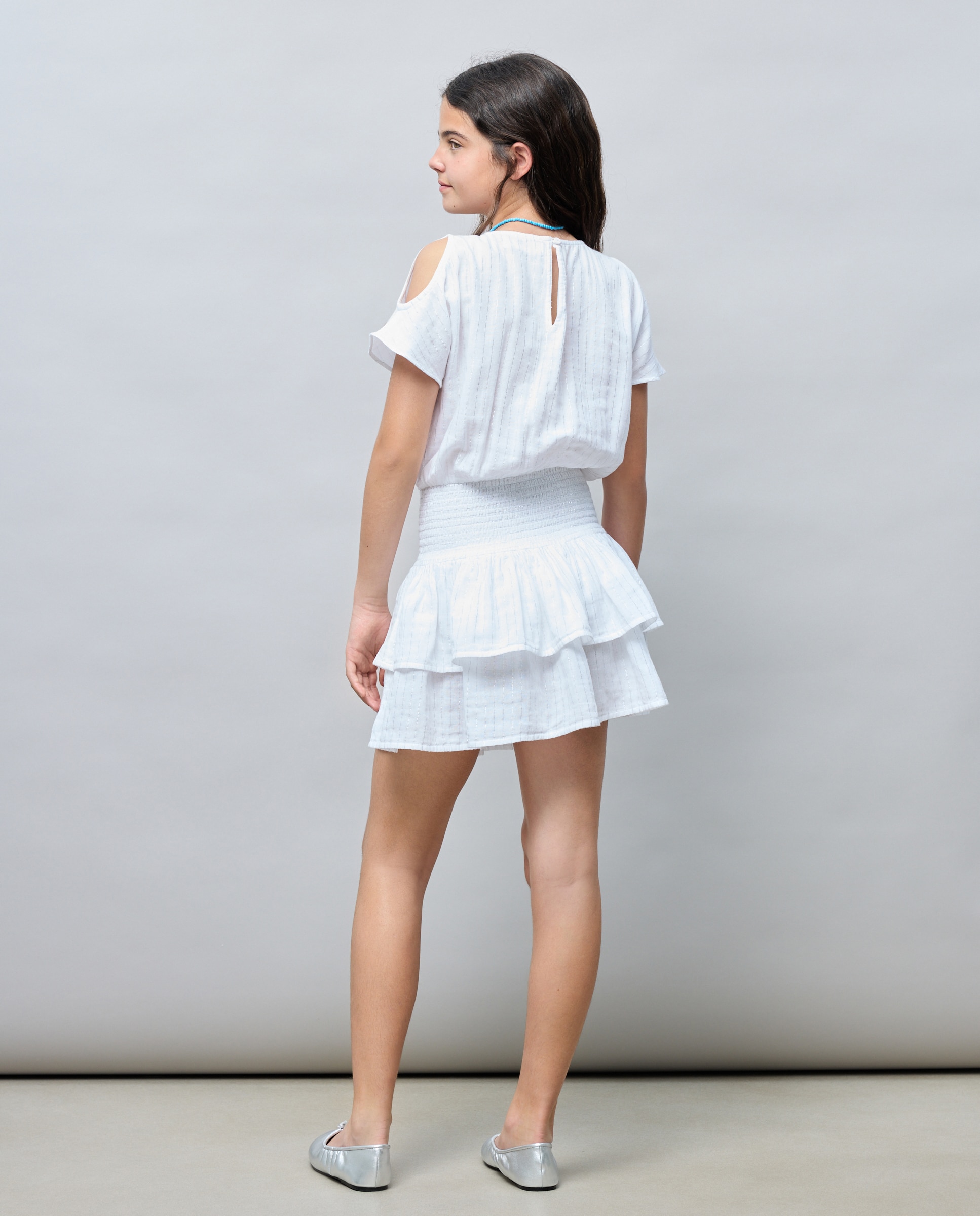 Vestido de Manga Curta com Cut Out no Ombro Kids El Corte Inglés Branco-3
