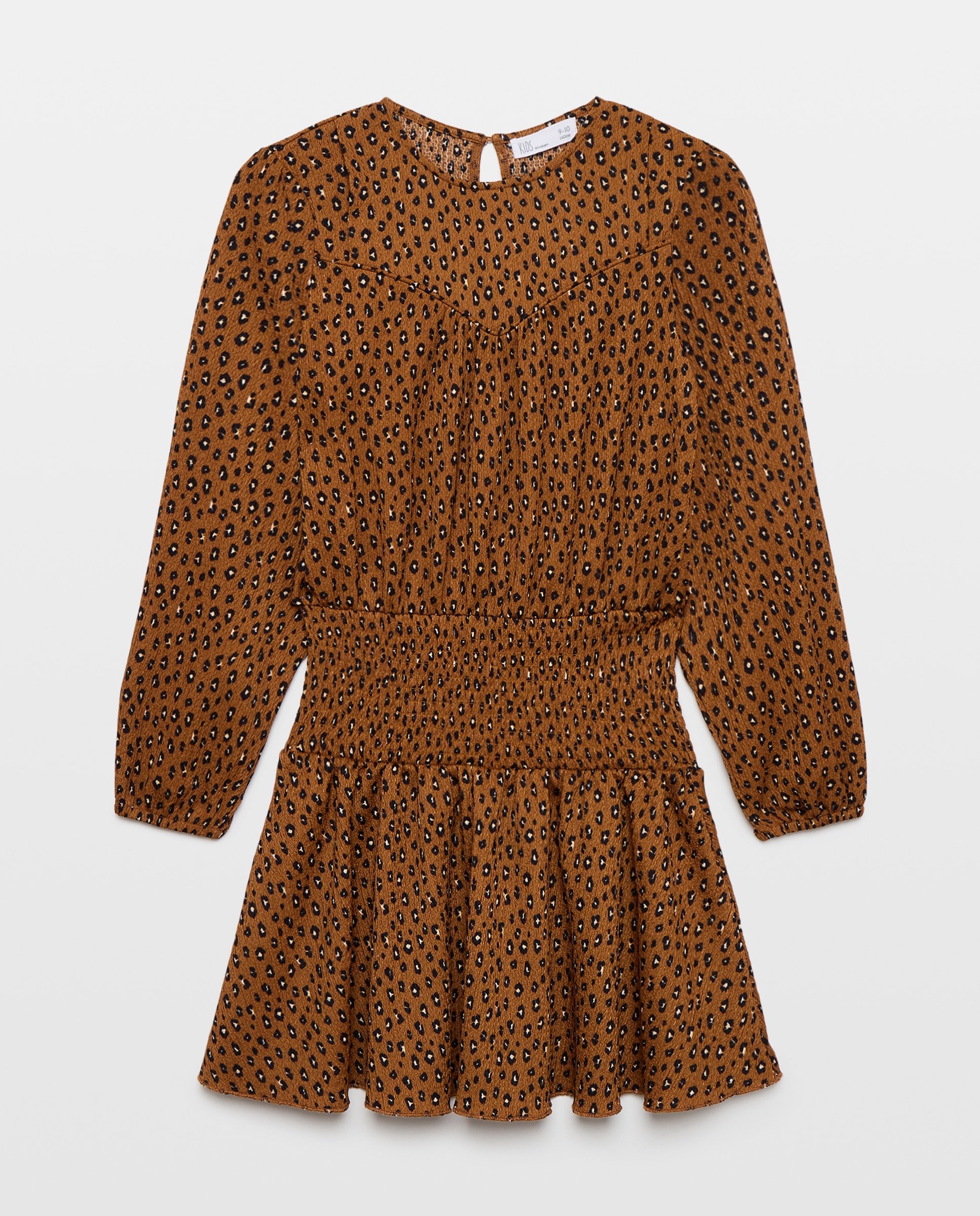 Imagem 0 de Vestido de Manga Comprida com Elásticos na Cintura e Peitilho em Bico com Animal Print