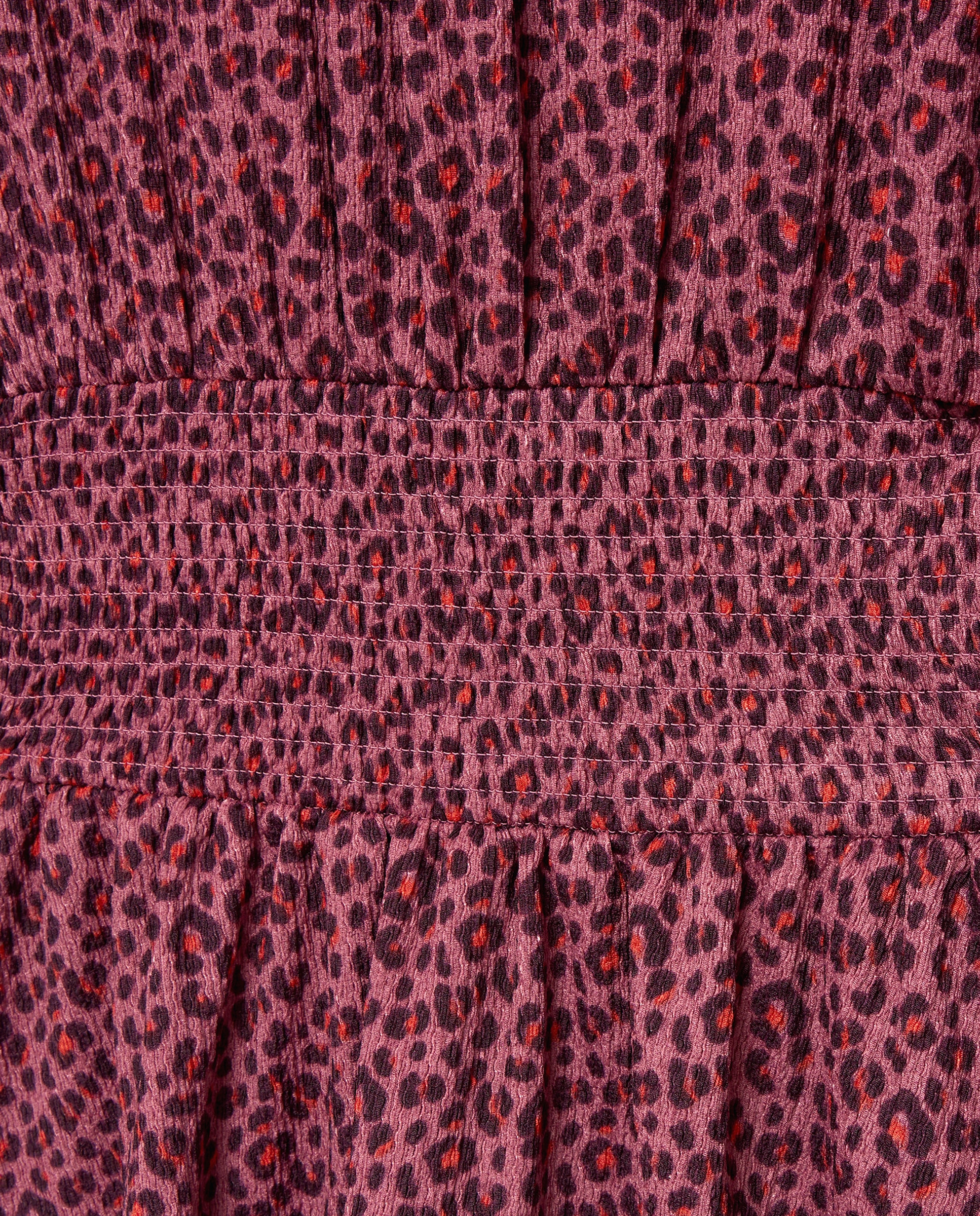 Vestido de Manga Comprida com Elásticos na Cintura e Peitilho em Bico com Animal Print Rosa-5