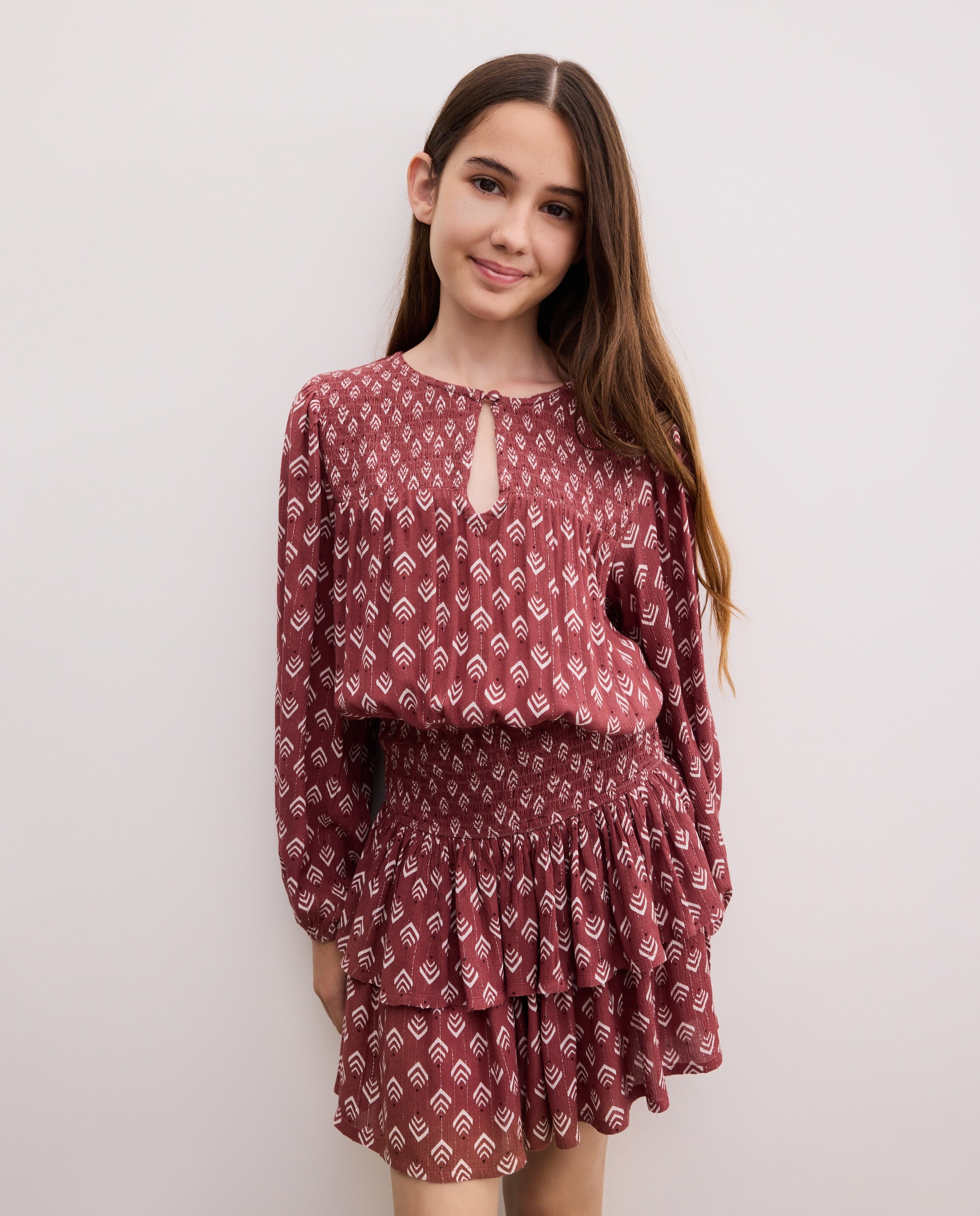 Imagen 1 de Vestido manga larga gomas cintura all over print y doble volante de niña - Kids El Corte Inglés - Rosa Rosa