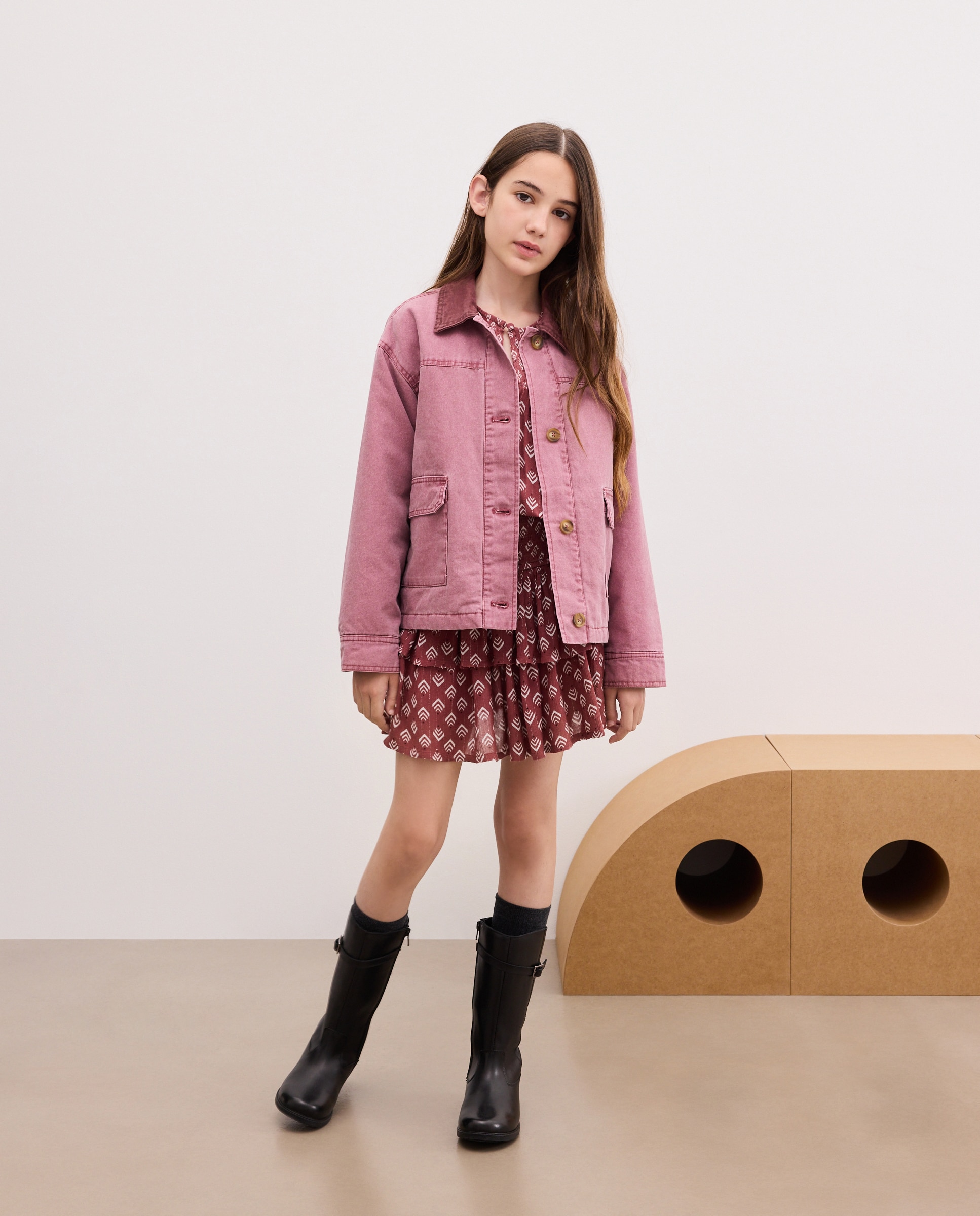 Imagen 2 de Vestido manga larga gomas cintura all over print y doble volante de niña - Kids El Corte Inglés - Rosa Rosa