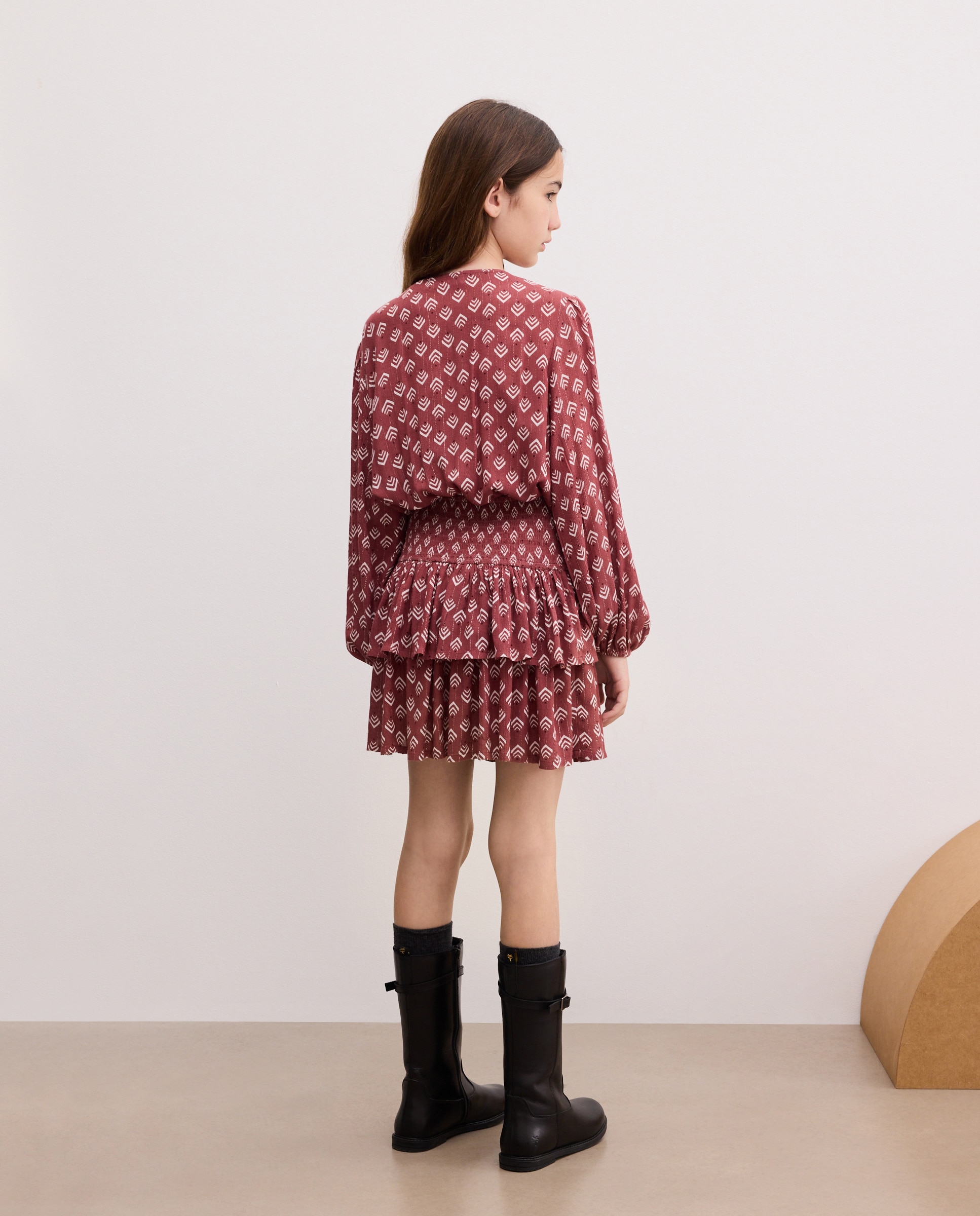 Imagen 3 de Vestido manga larga gomas cintura all over print y doble volante de niña - Kids El Corte Inglés - Rosa Rosa
