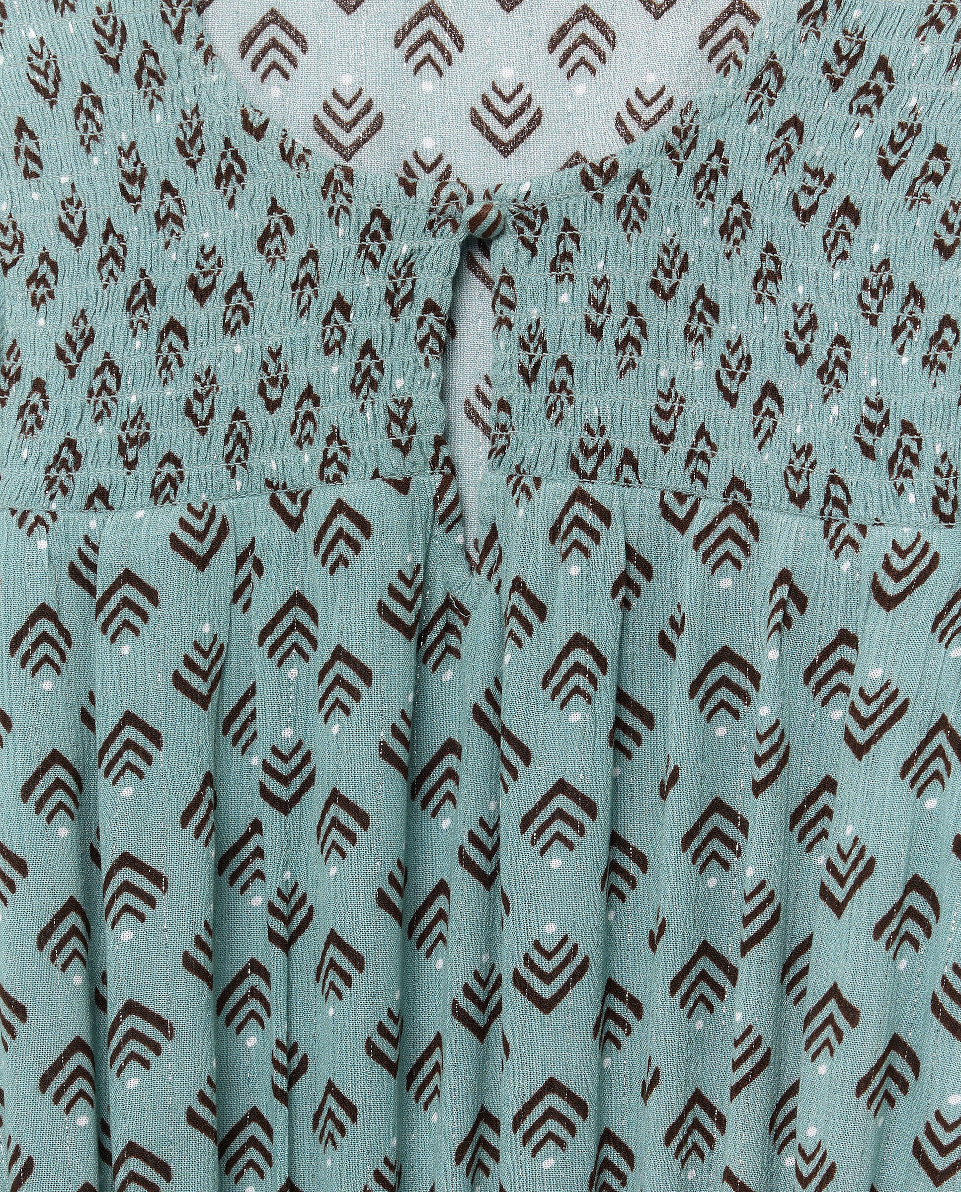 Vestido de Manga Comprida com Elásticos na Cintura, All Over Print e Folho Duplo Verde-2