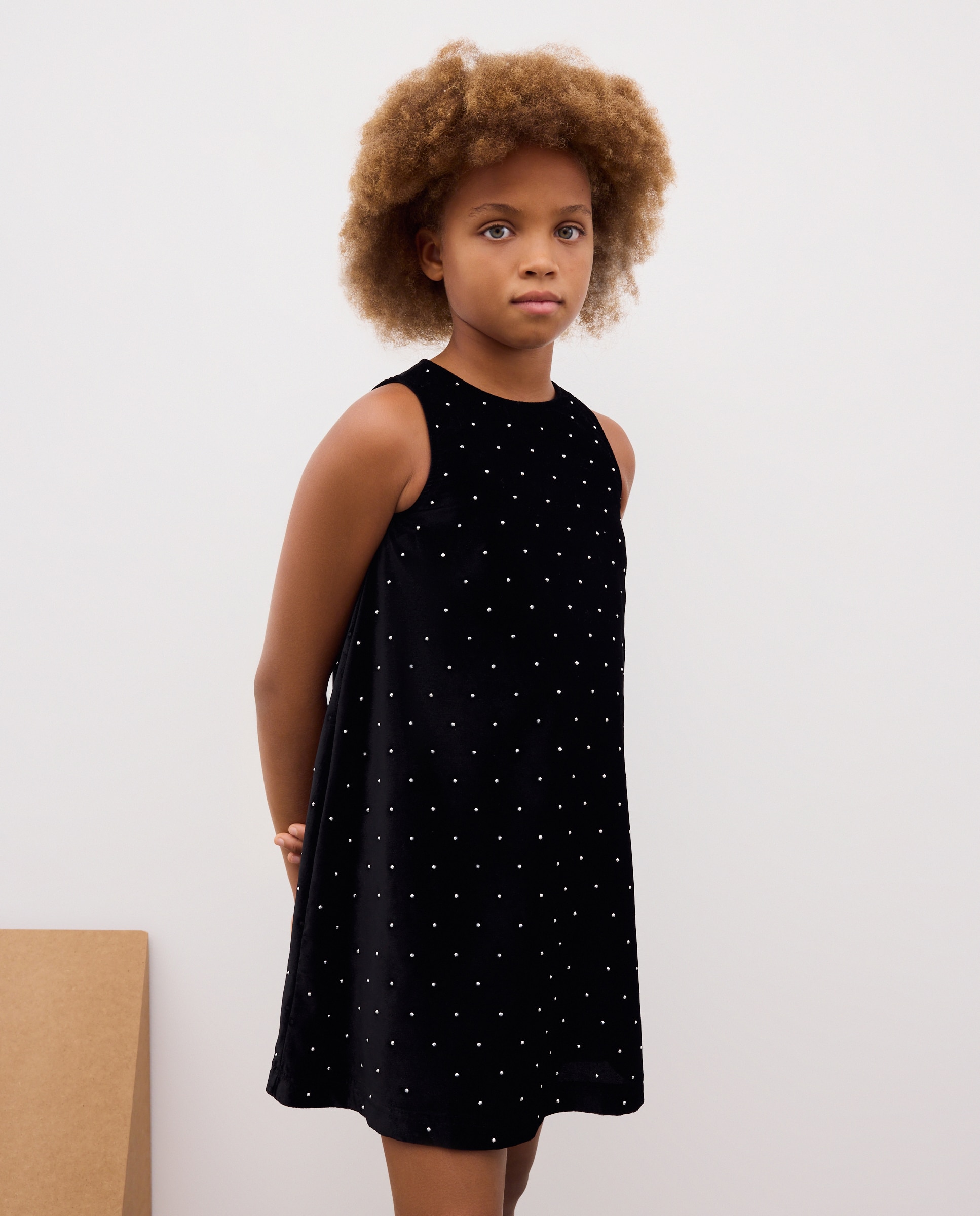 Vestido de niña fiesta manga corta terciopelo con mini studs - Kids El Corte Inglés - Negro Negro-1