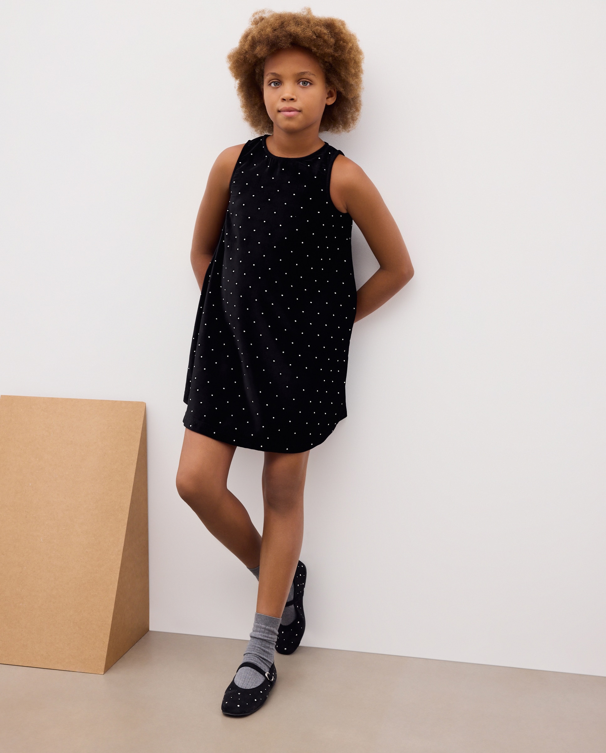 Vestido de niña fiesta manga corta terciopelo con mini studs - Kids El Corte Inglés - Negro Negro-2