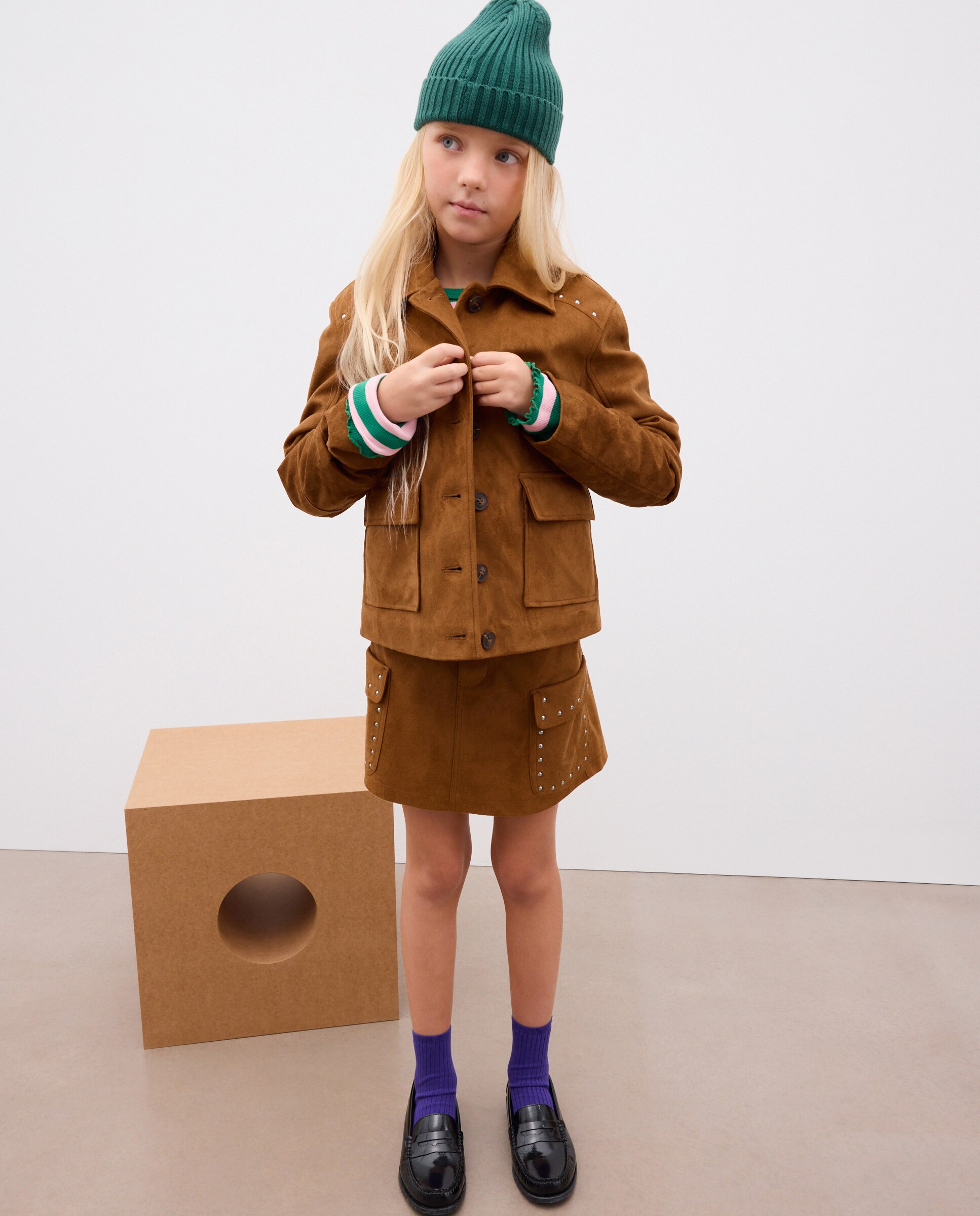 Chaqueta boxi antelina con tachas de niña - Kids El Corte Inglés - Marrón Marrón-2
