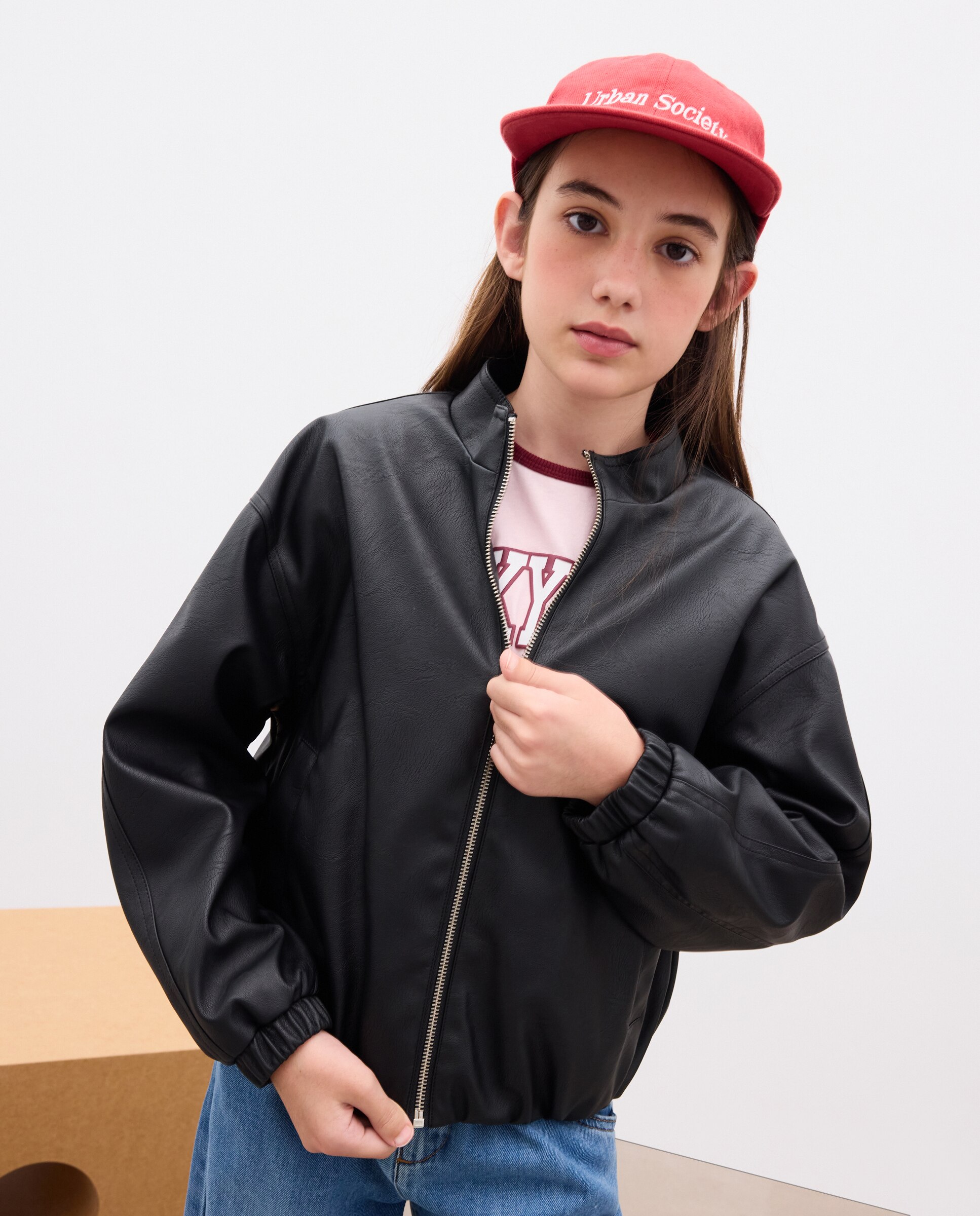 Cazadora bomber globo polipiel de niña - Kids El Corte Inglés - Negro Negro-2