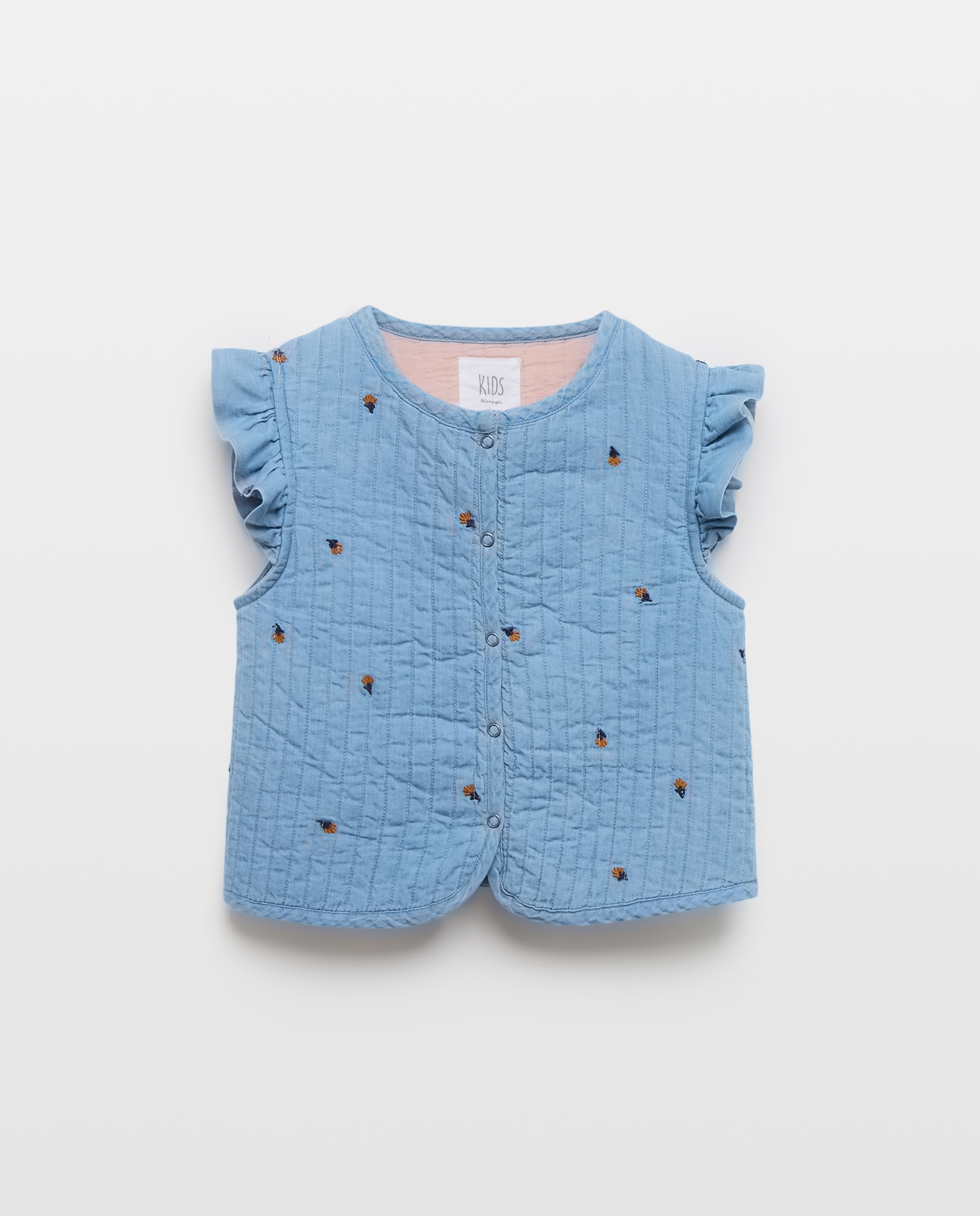 Colete de Algodão Acolchoado com Estampado Bordado Azul-5