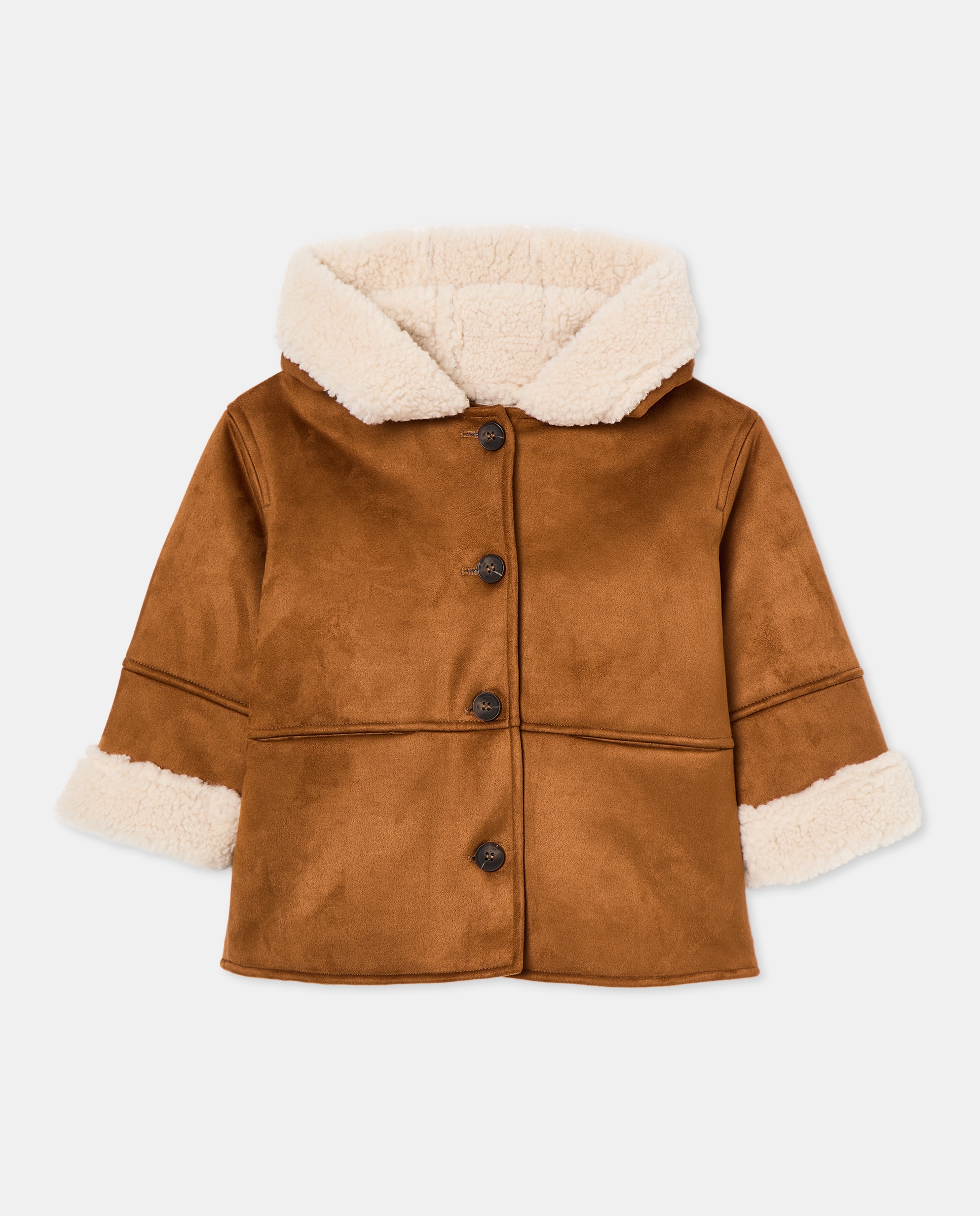 Casacão em Pele Dobrada com Capuz Castanho-5