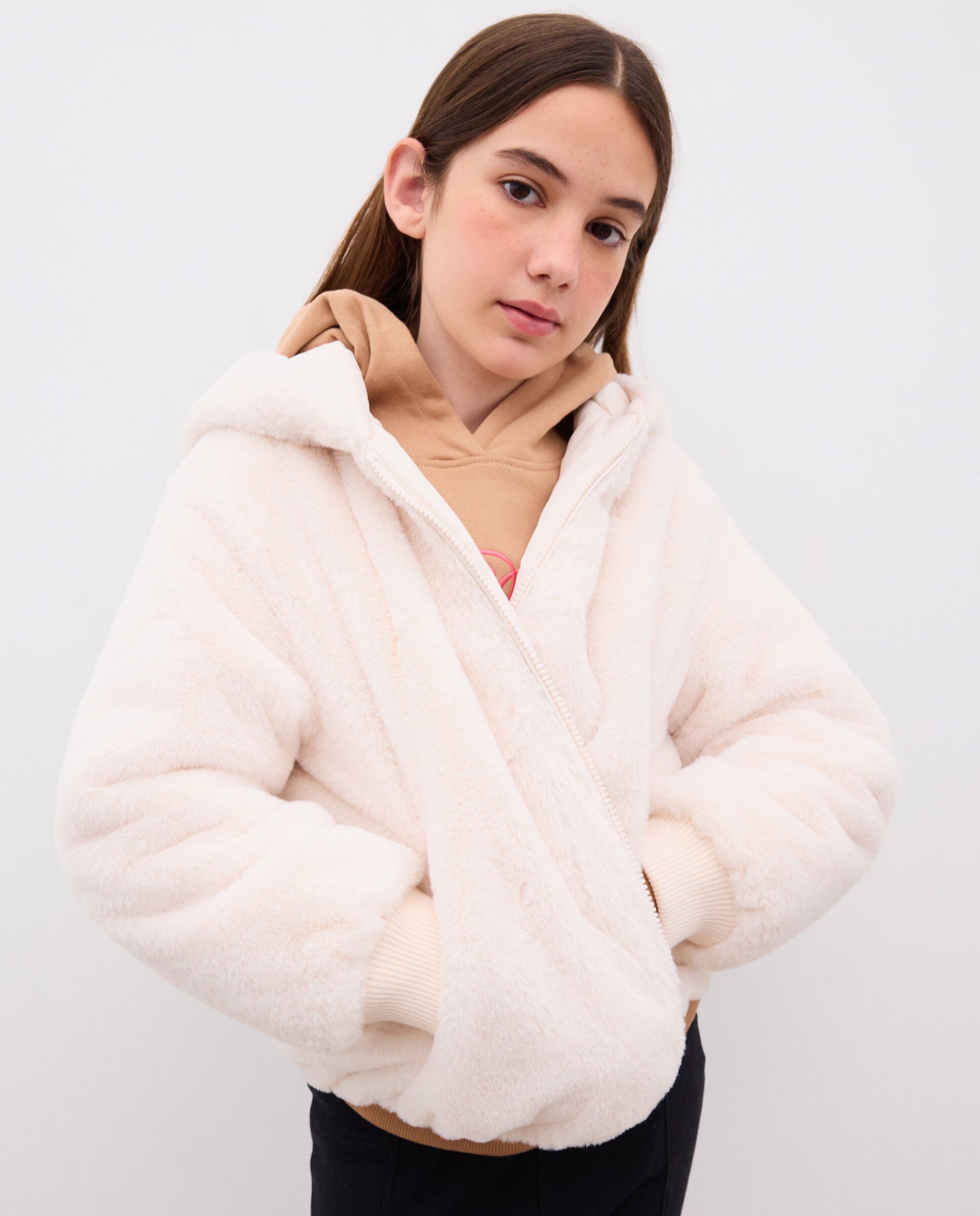 Chaquetón pelo con capucha de niña - Kids El Corte Inglés - 120 Crudo 120 Crudo-2