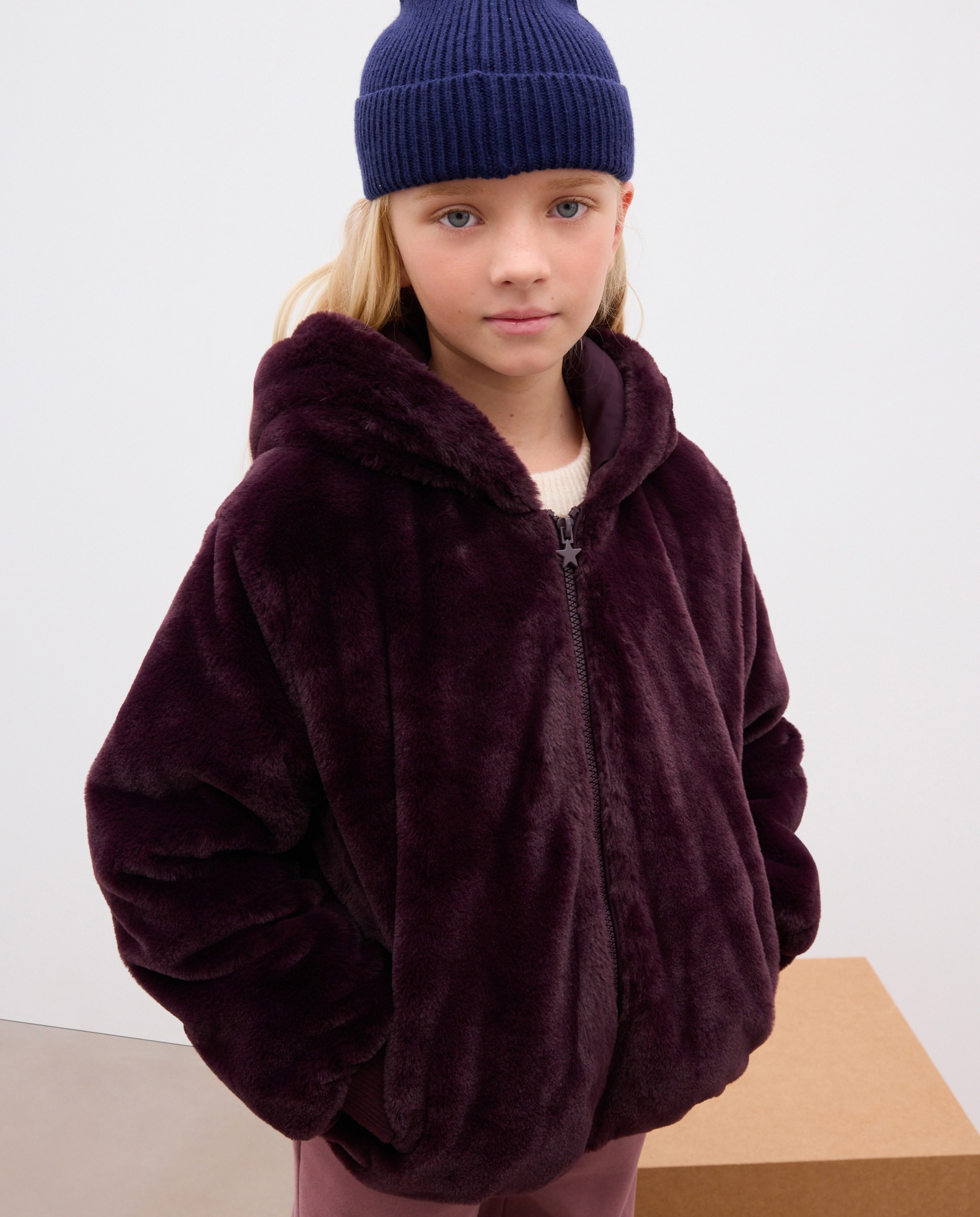 Chaquetón pelo con capucha de niña - Kids El Corte Inglés - Burdeos Burdeos-2