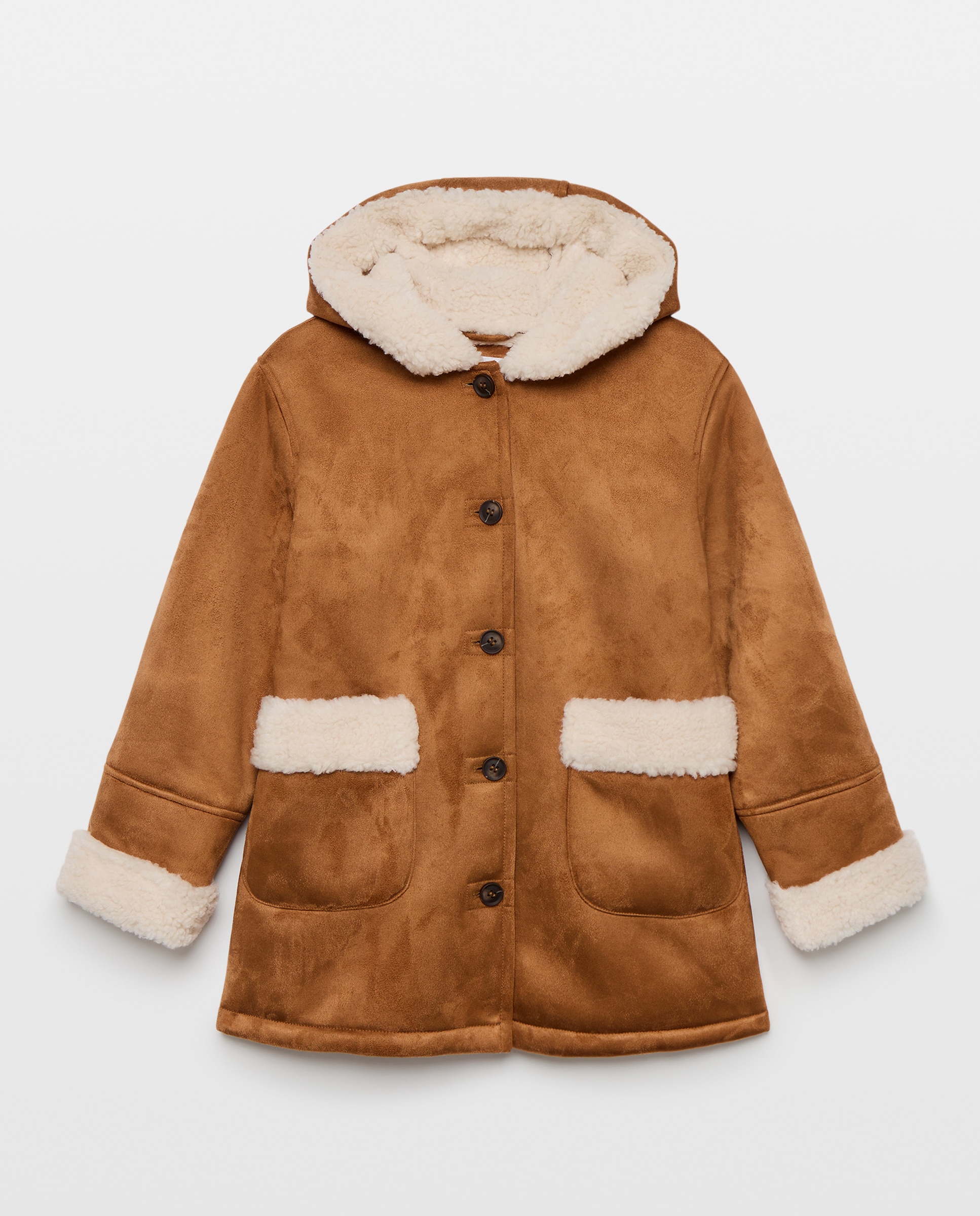 Imagen 0 de Chaquetón de piel vuelta con capucha de niña Marrón