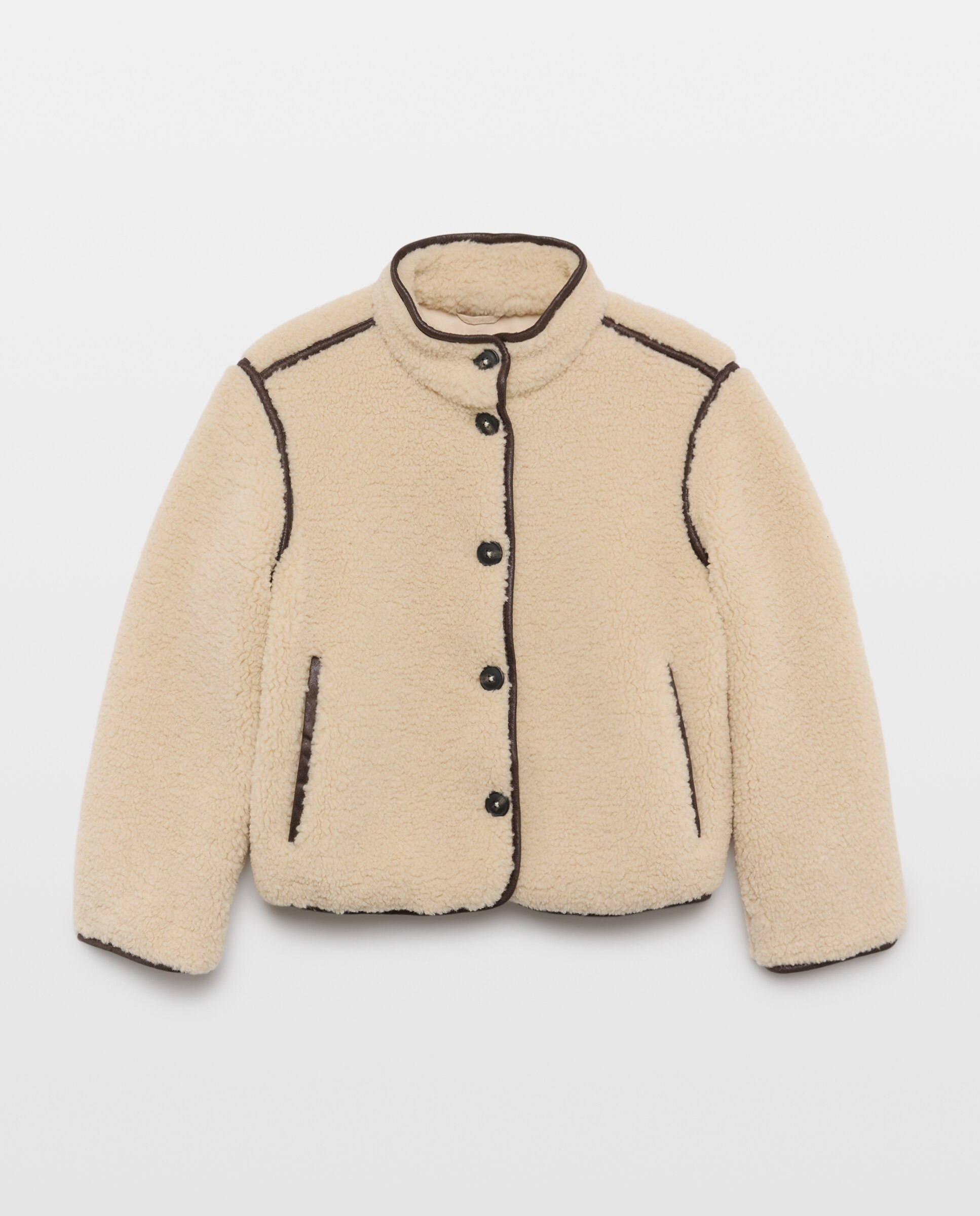 Chaquetón de borreguito liso con pipping antelina de niña - Kids El Corte Inglés - Beige Beige-4