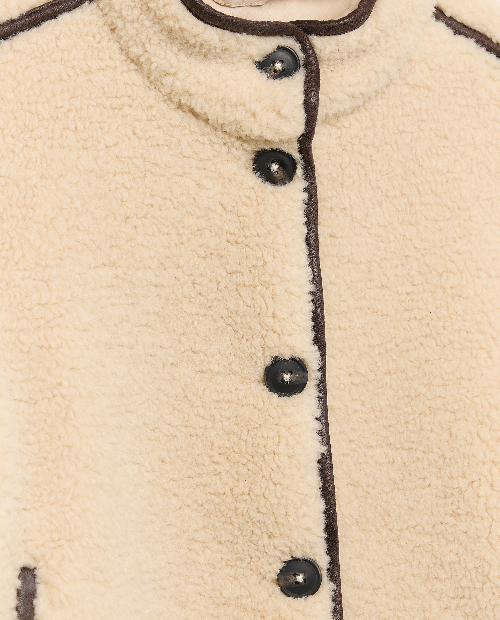 Chaquetón de borreguito liso con pipping antelina de niña - Kids El Corte Inglés - Beige Beige-5